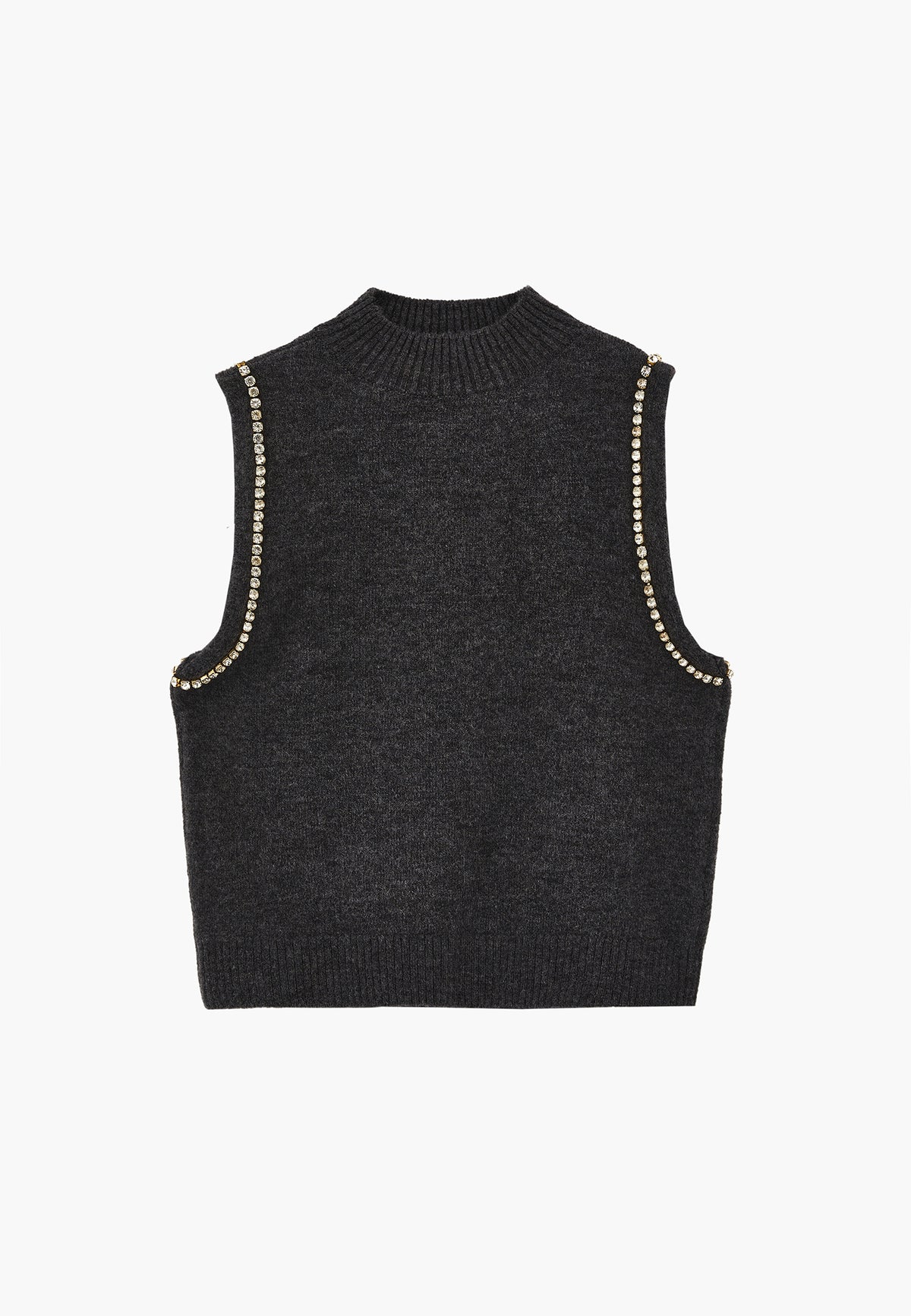 Vest With High Collar And Stone Detail - ANTHRA MELANGE