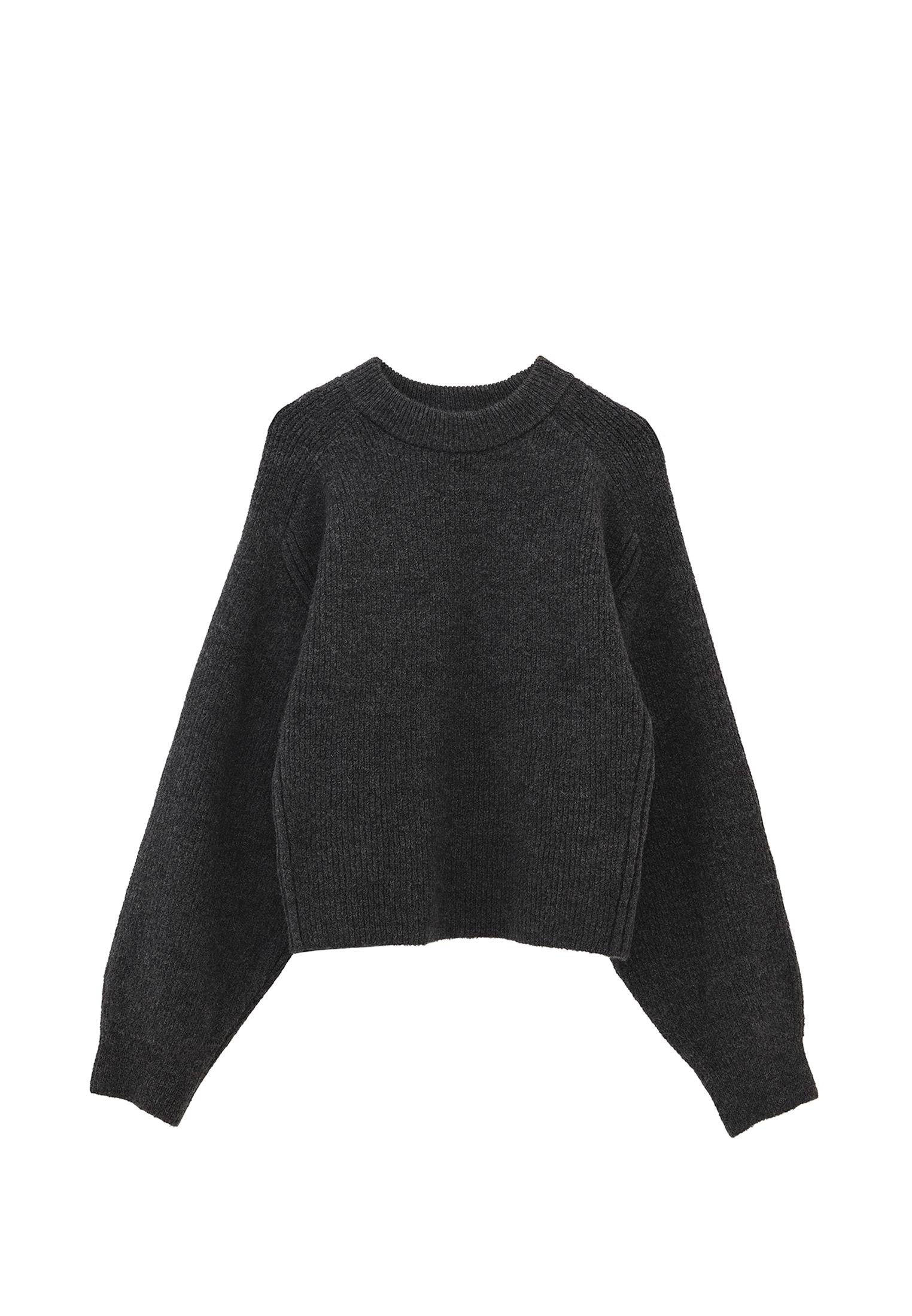 Crew Neck Long Sleeve Sweater - ANTHRA MELANGE