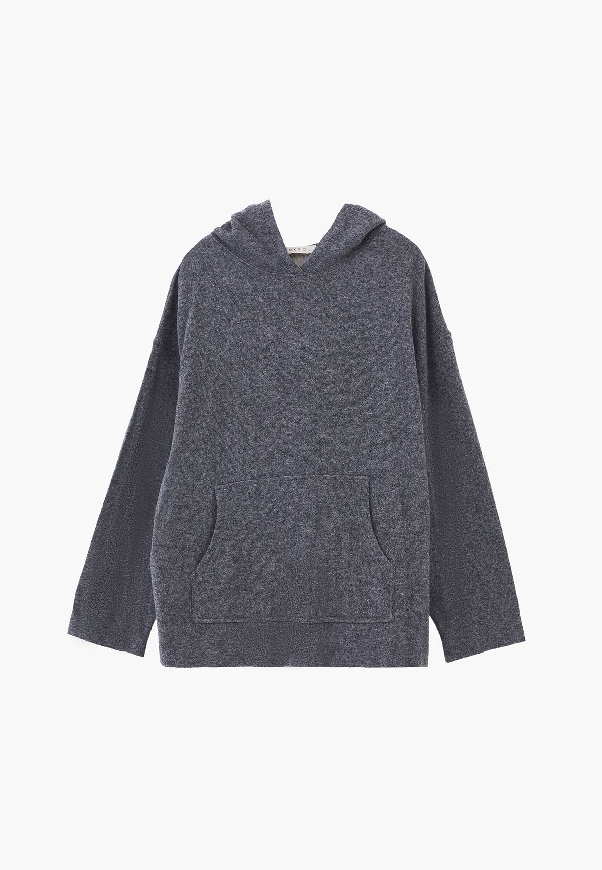 Hooded Long Sleeve Knit Sweatshirt - ANTHRA MELANGE
