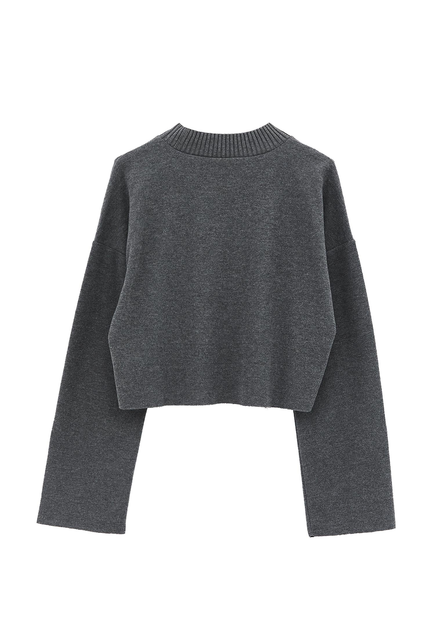 Crop High Neck Long Sleeve Sweater - ANTHRA MELANGE