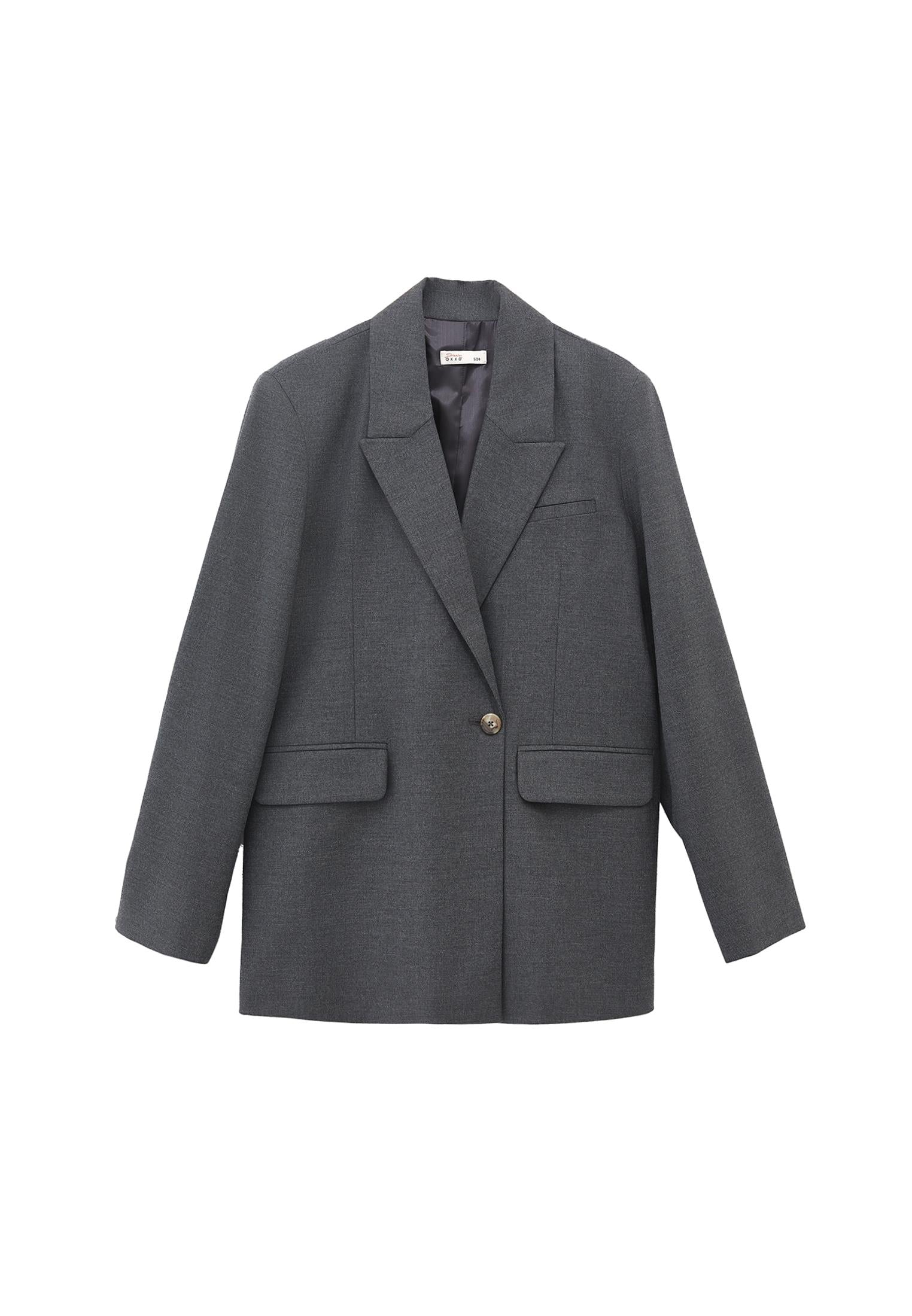 Double Breasted Lapel Oversize Blazer - ANTHRA MELANGE