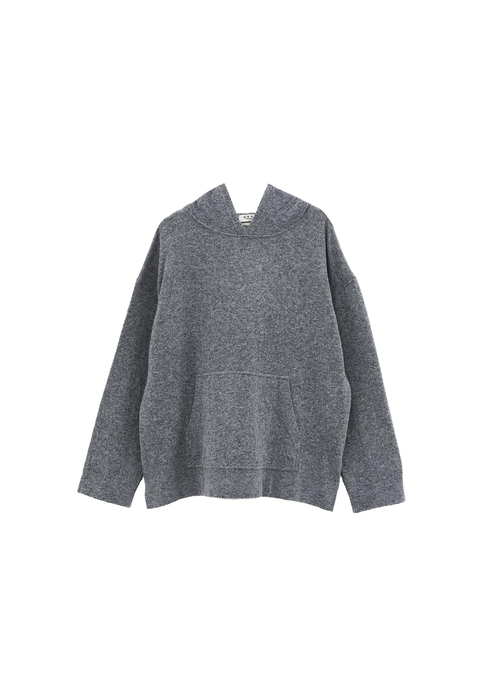 Hooded Long Sleeve Comfortable Sweater - ANTHRA MELANGE
