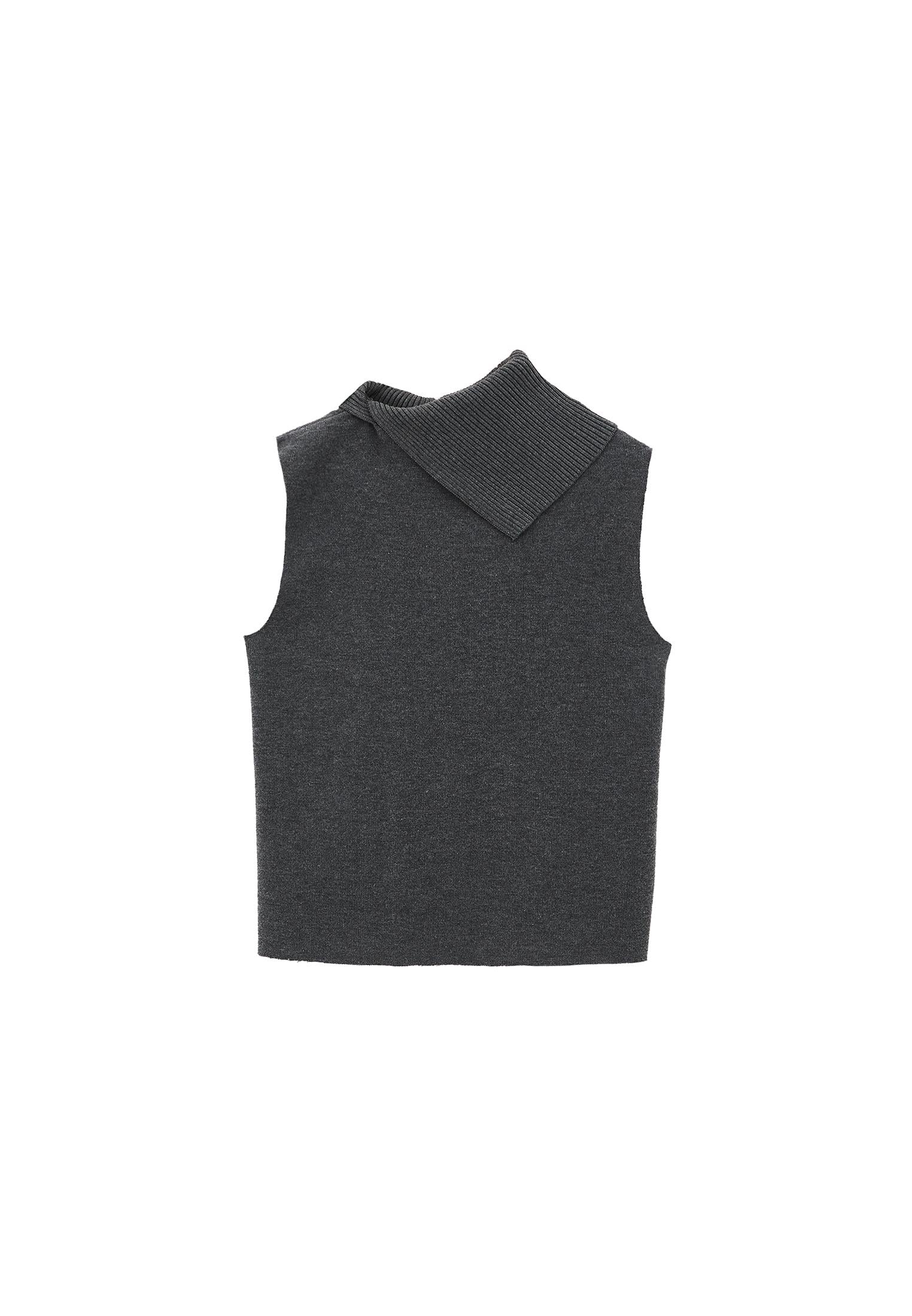 Standard Vest With High Collar And Button Details - ANTHRA MELANGE
