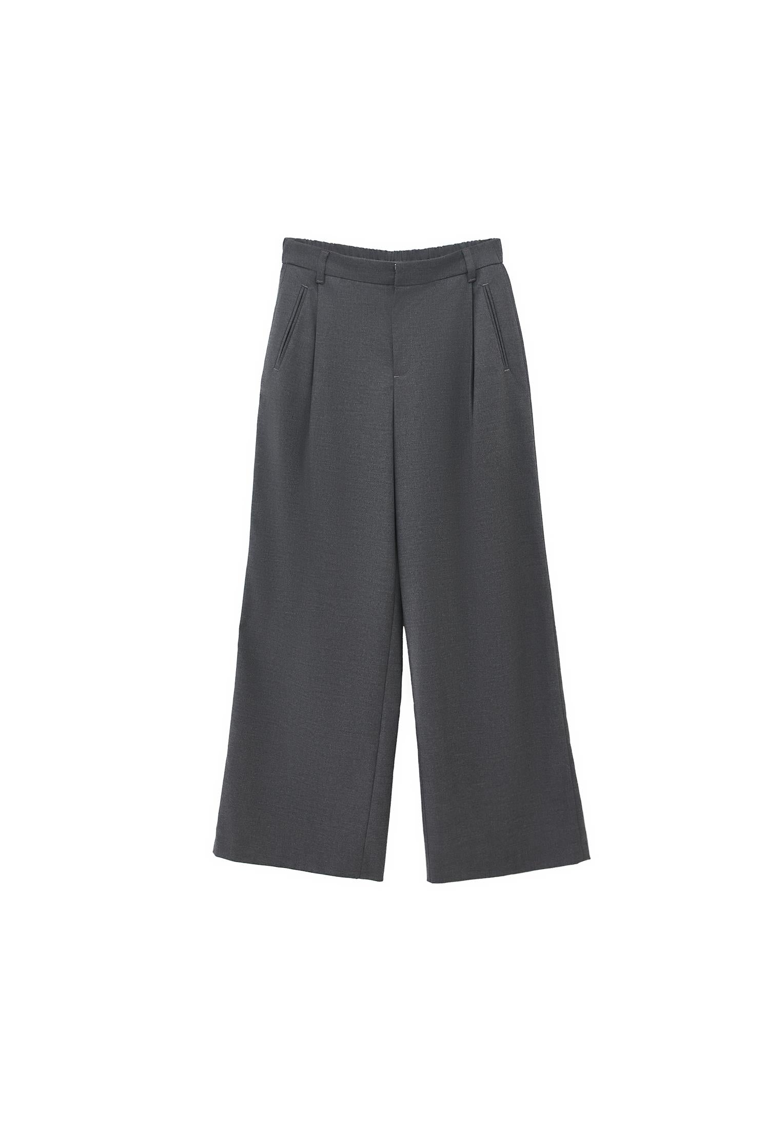 Wide Leg High Waist Trousers - ANTHRA MELANGE
