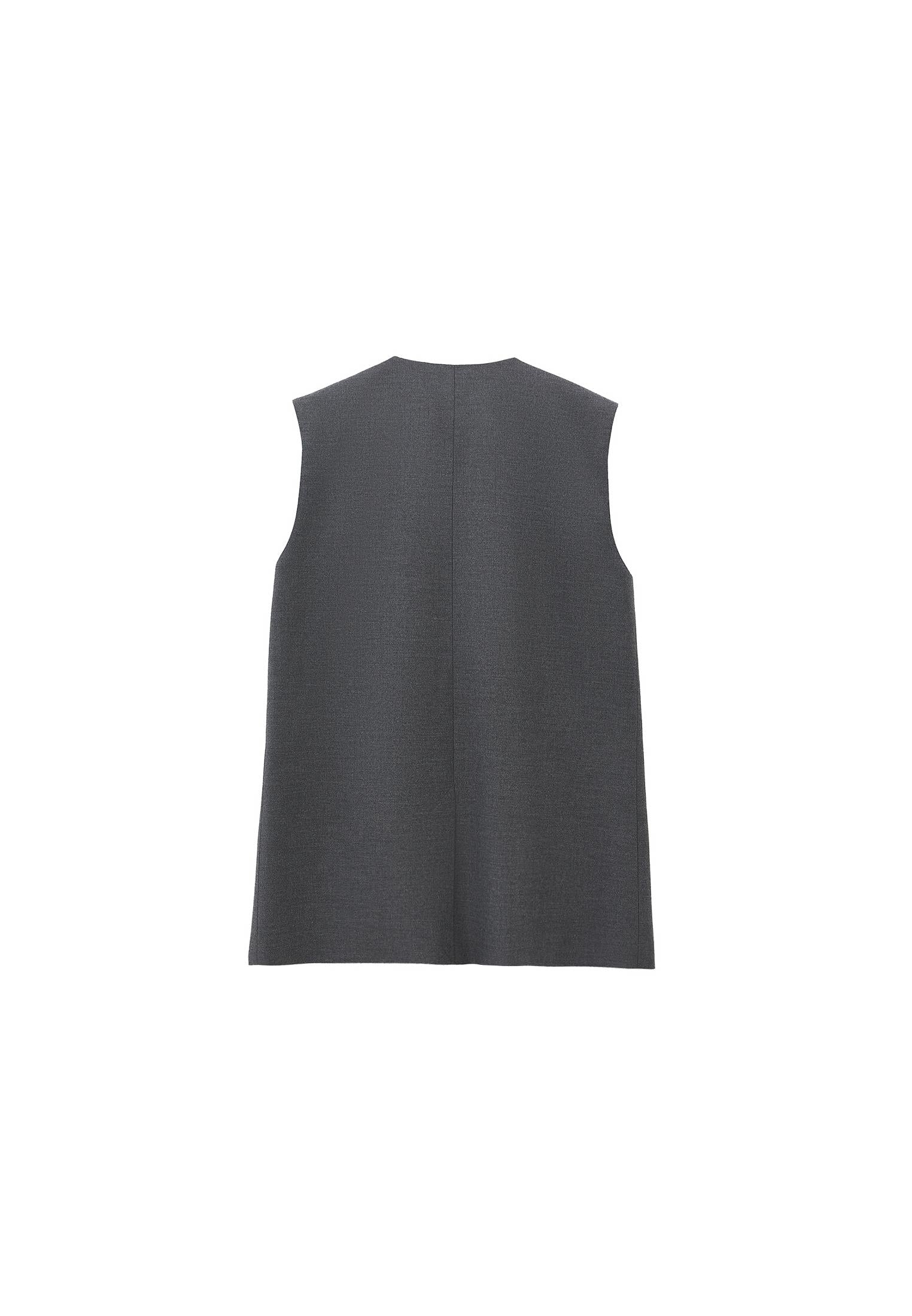 V Neck Button Detailed Oversize Vest - ANTHRA MELANGE