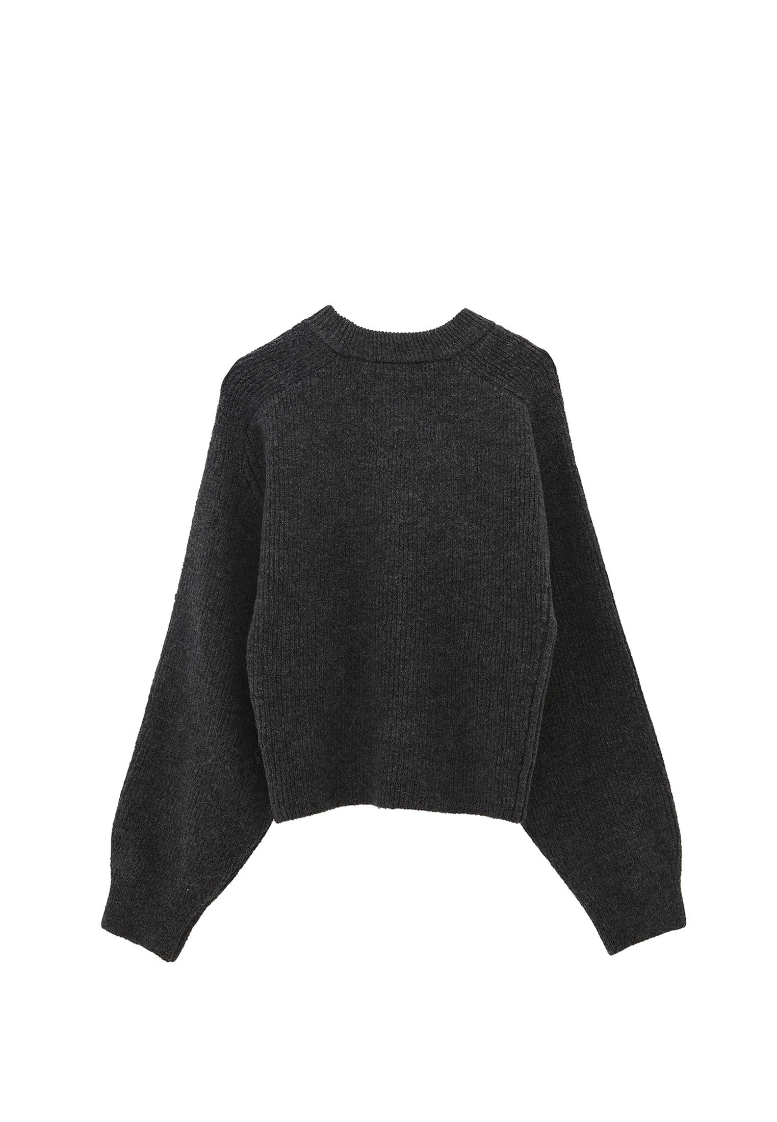Crew Neck Long Sleeve Sweater - ANTHRA MELANGE