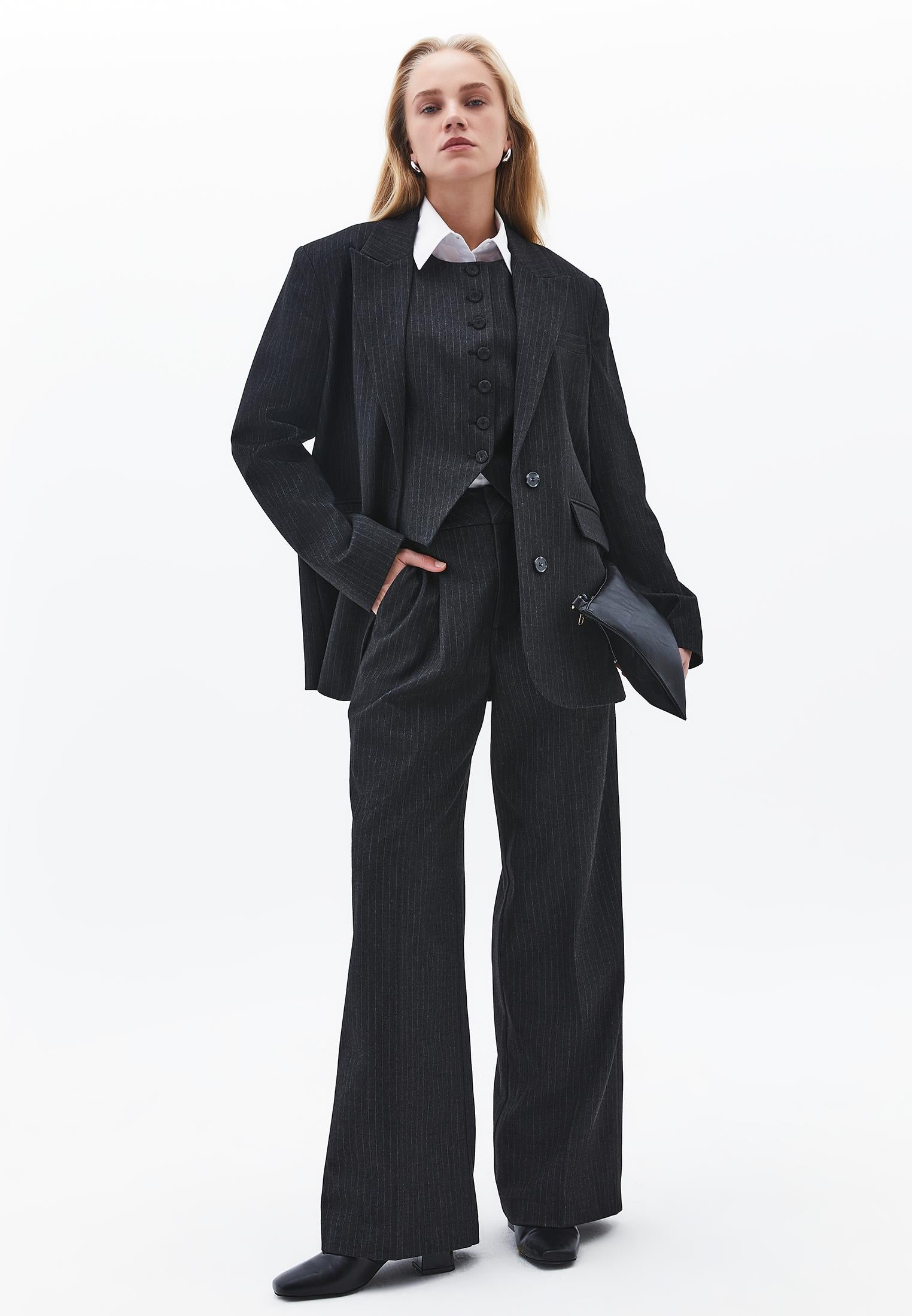 Pleated Wide Leg Pants - ANTHRA STRIPE