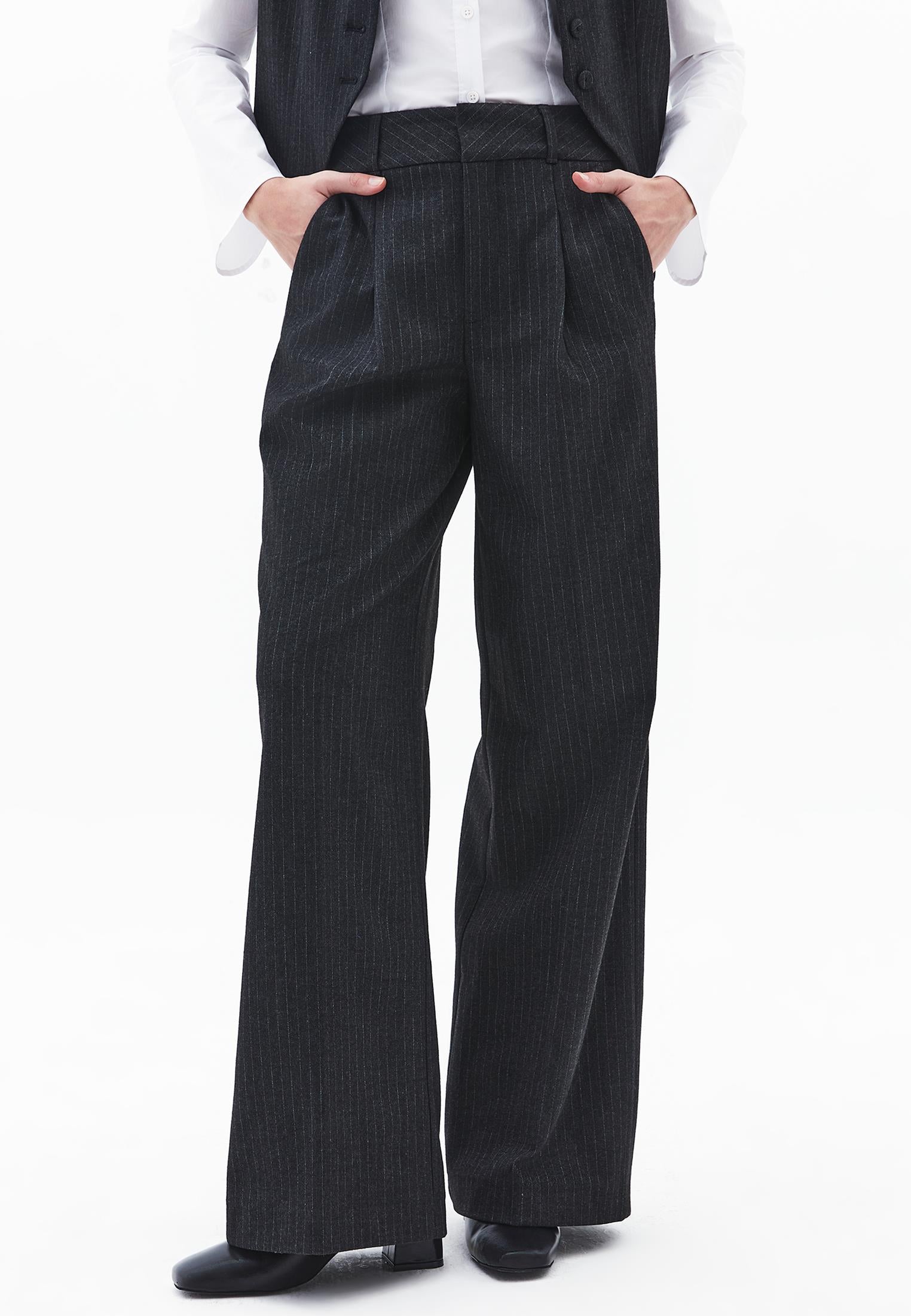 Pleated Wide Leg Pants - ANTHRA STRIPE