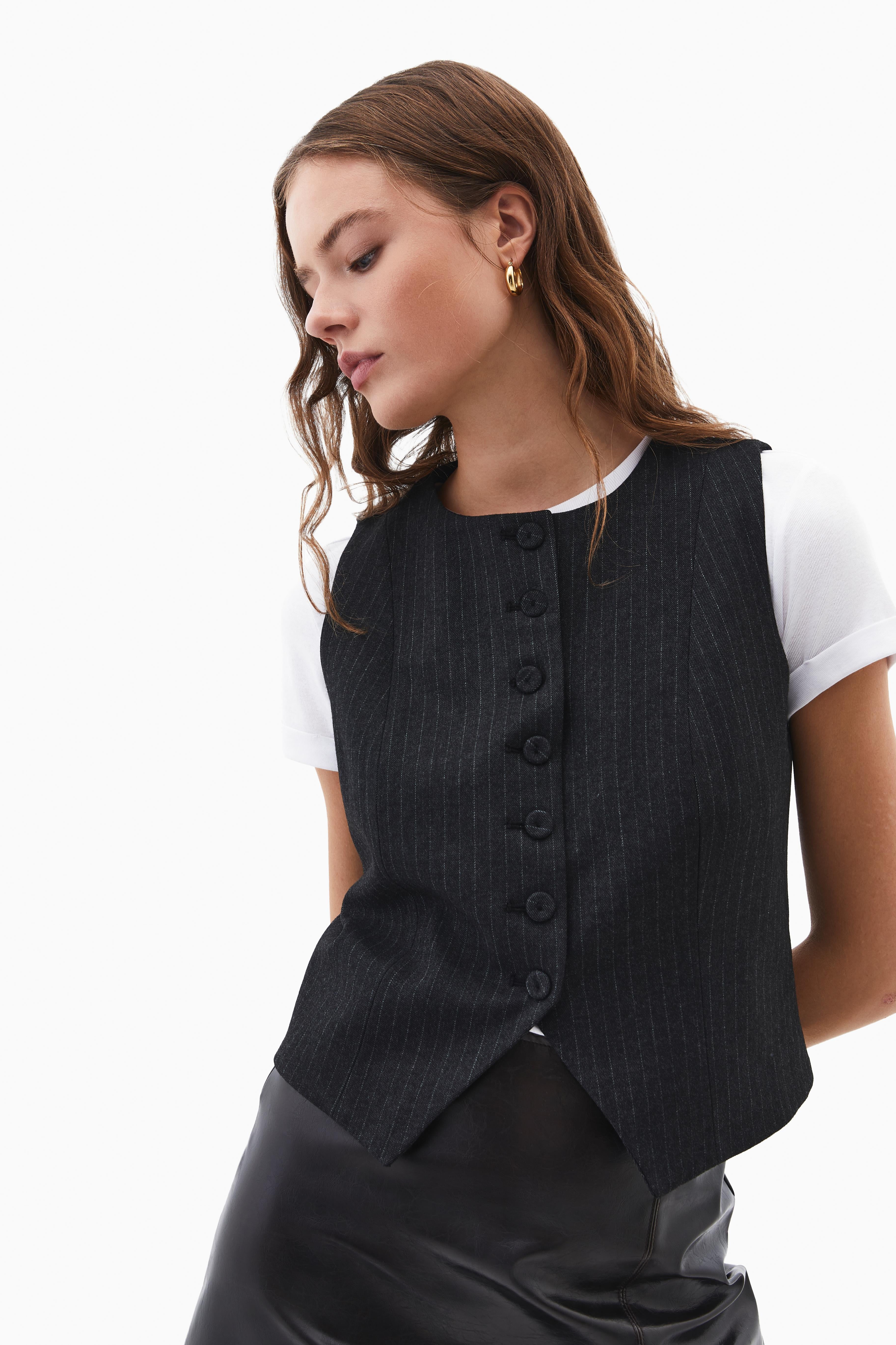 Striped Round Neck Vest - ANTHRA STRIPE