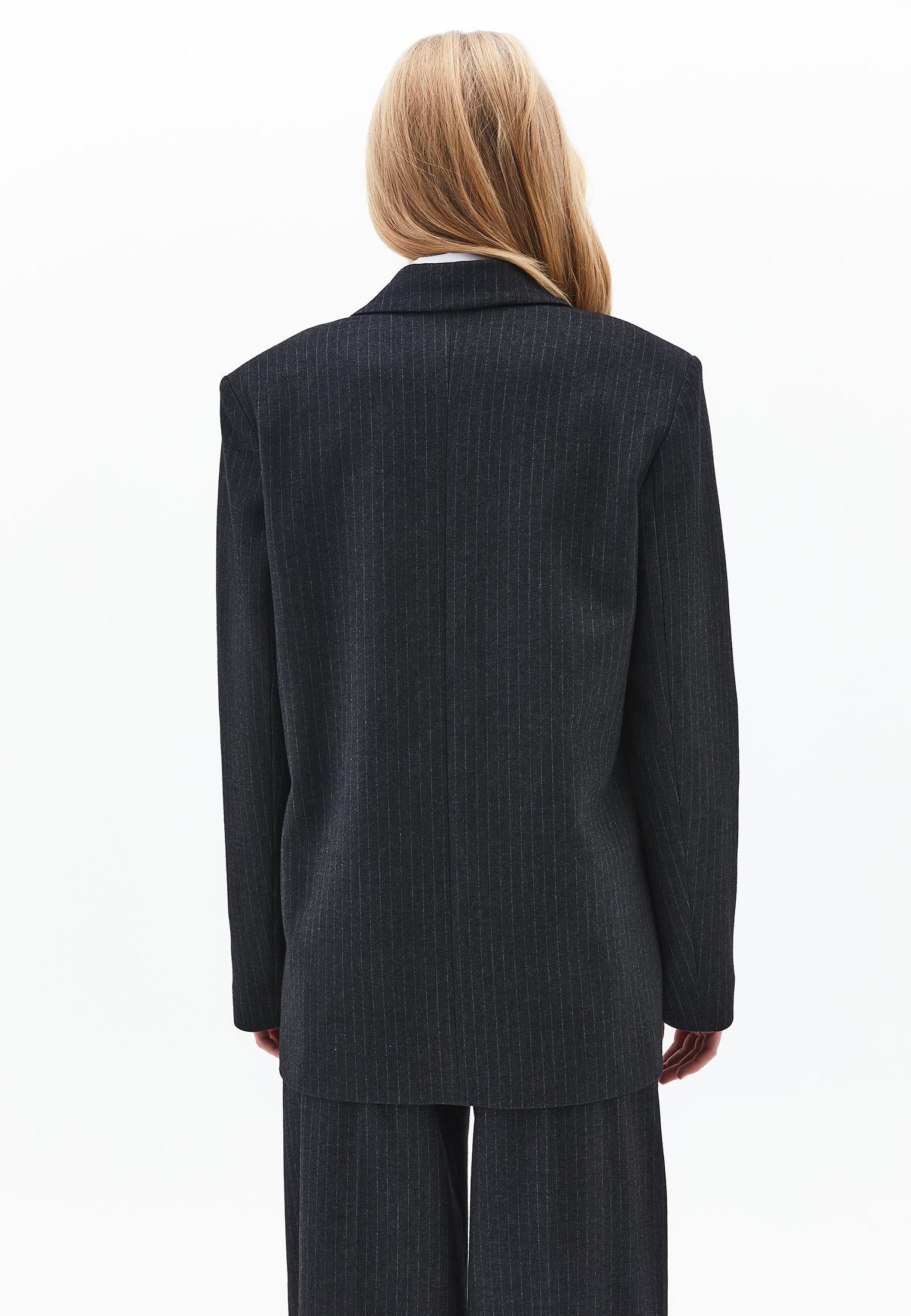 Boyfriend Fit Long Blazer - ANTHRA STRIPE