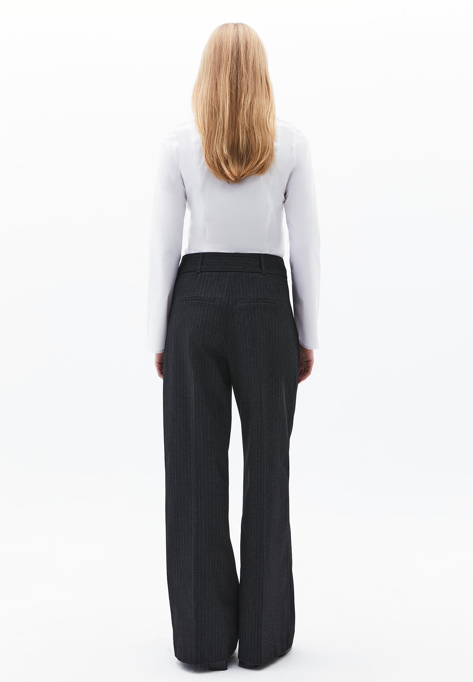 Pleated Wide Leg Pants - ANTHRA STRIPE