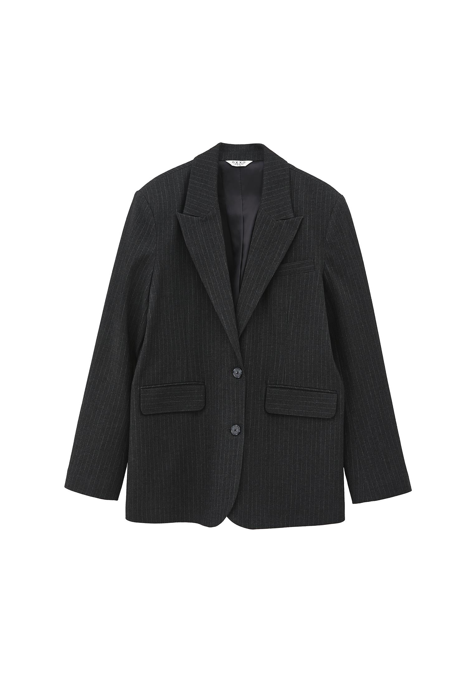 Boyfriend Fit Long Blazer - ANTHRA STRIPE