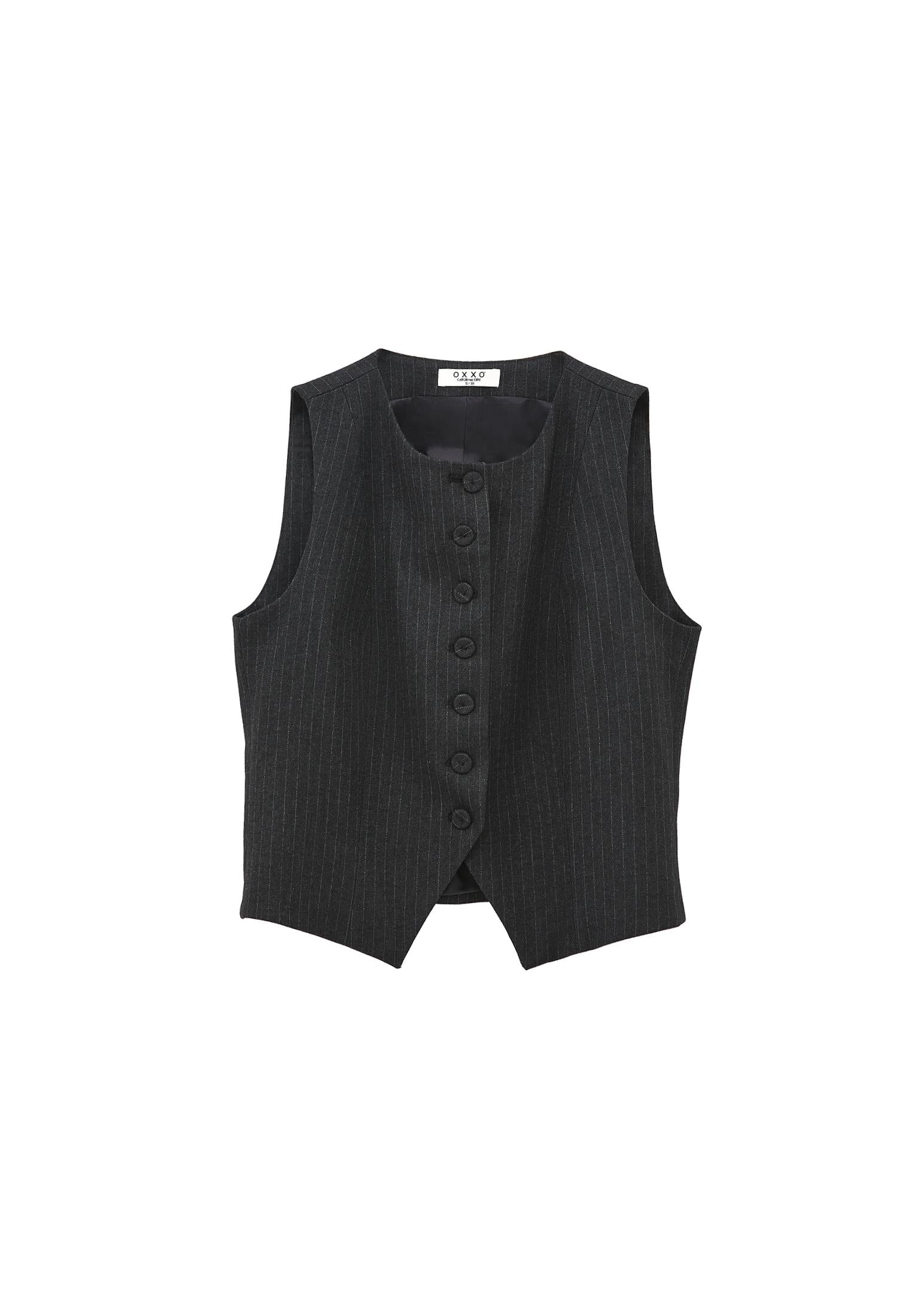 Striped Round Neck Vest - ANTHRA STRIPE