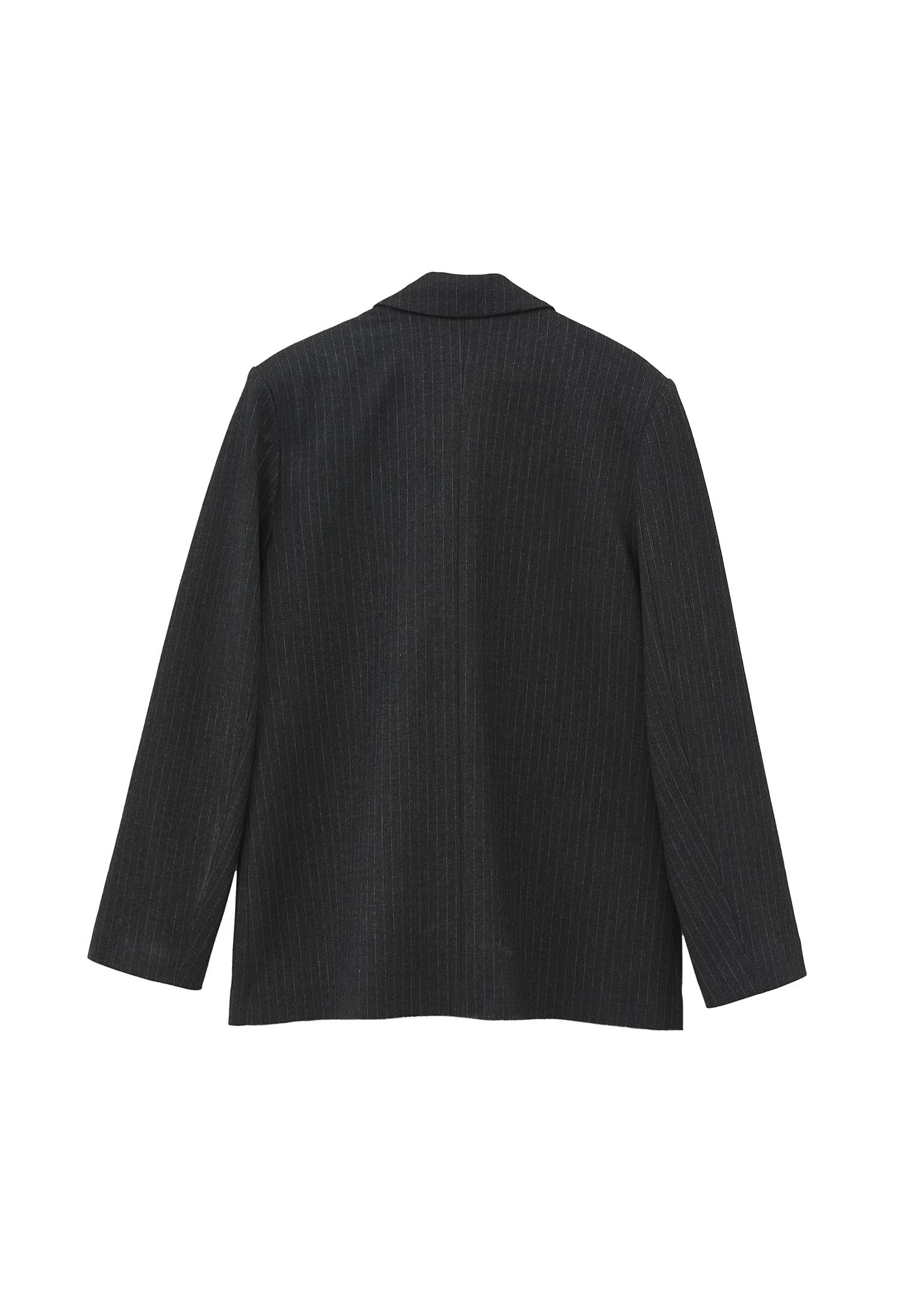 Boyfriend Fit Long Blazer - ANTHRA STRIPE