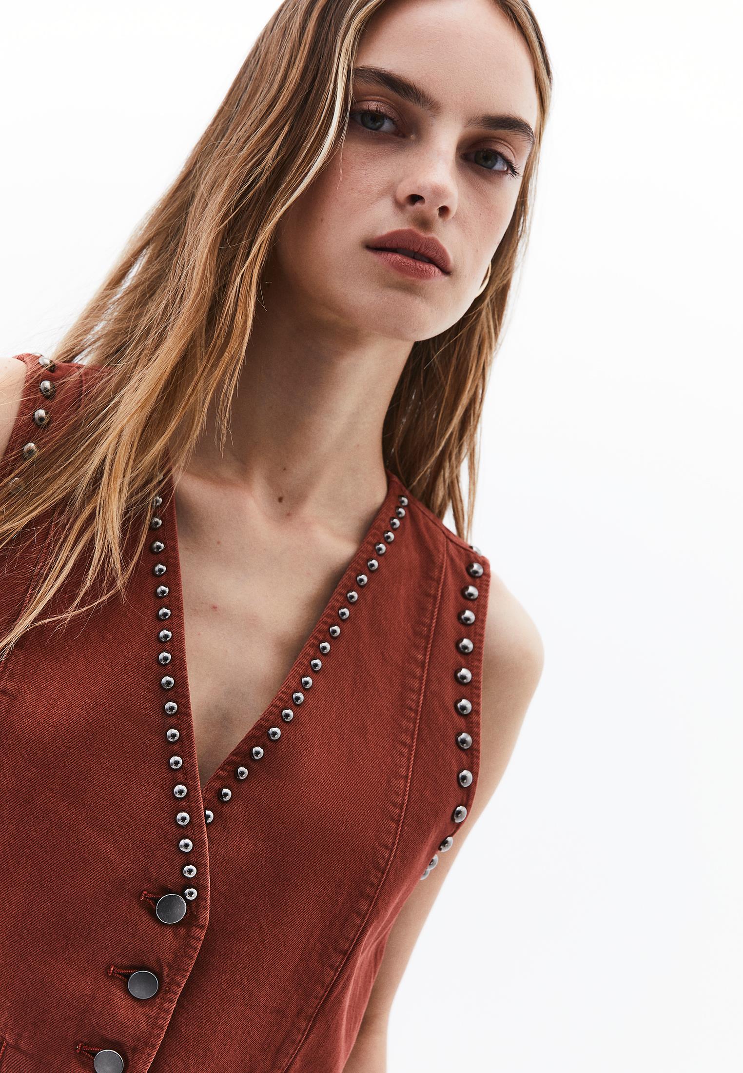 Women V Neck Sleeveless Vest - ANTIK BRANDY BROWN