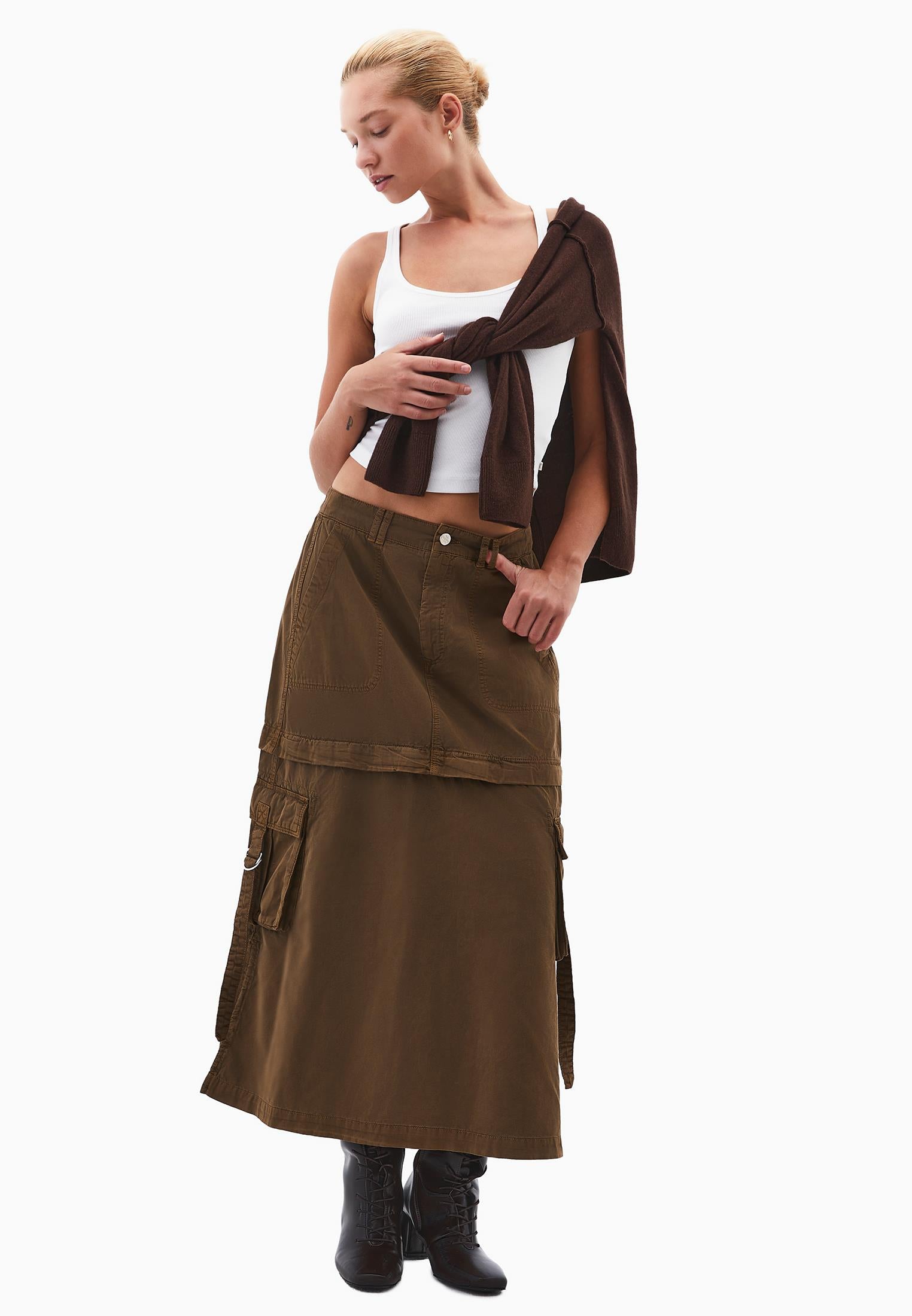 Bouclé Pocket Detailed A-Line Long Skirt - ANTIK CARAFE