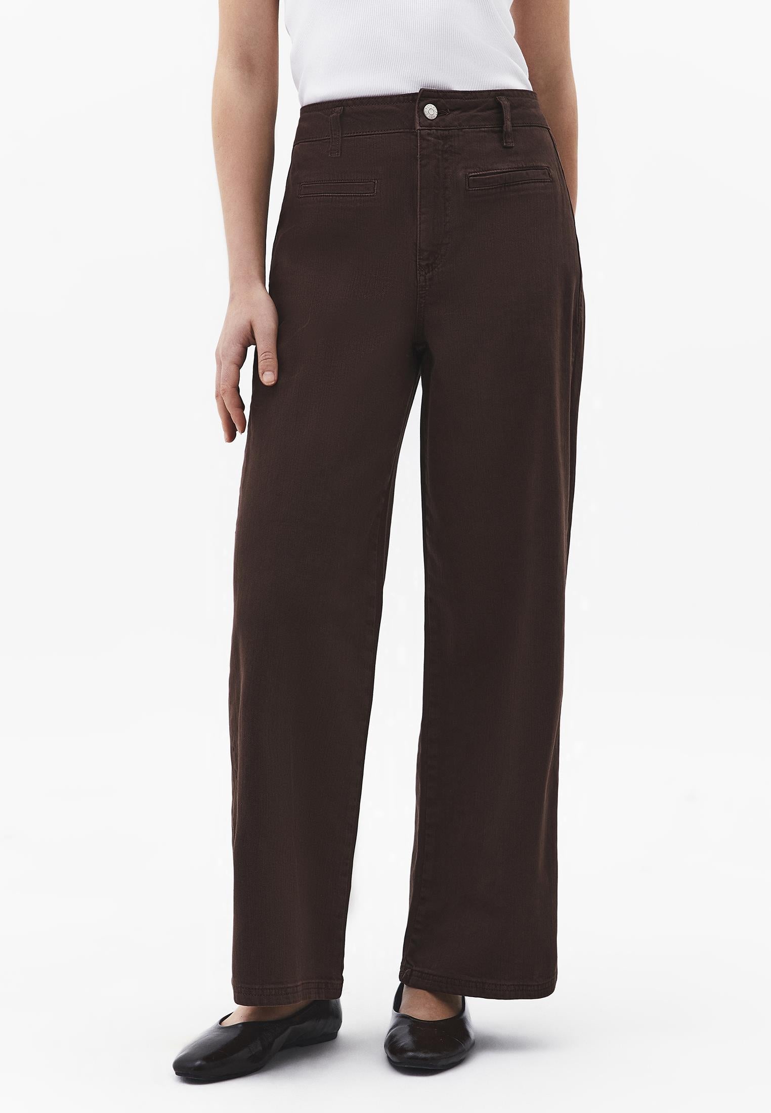 Ultra High Waist Wide Leg Cut Pocket Detailed Cropped Pants - ANTIK CHICORY COFFEE