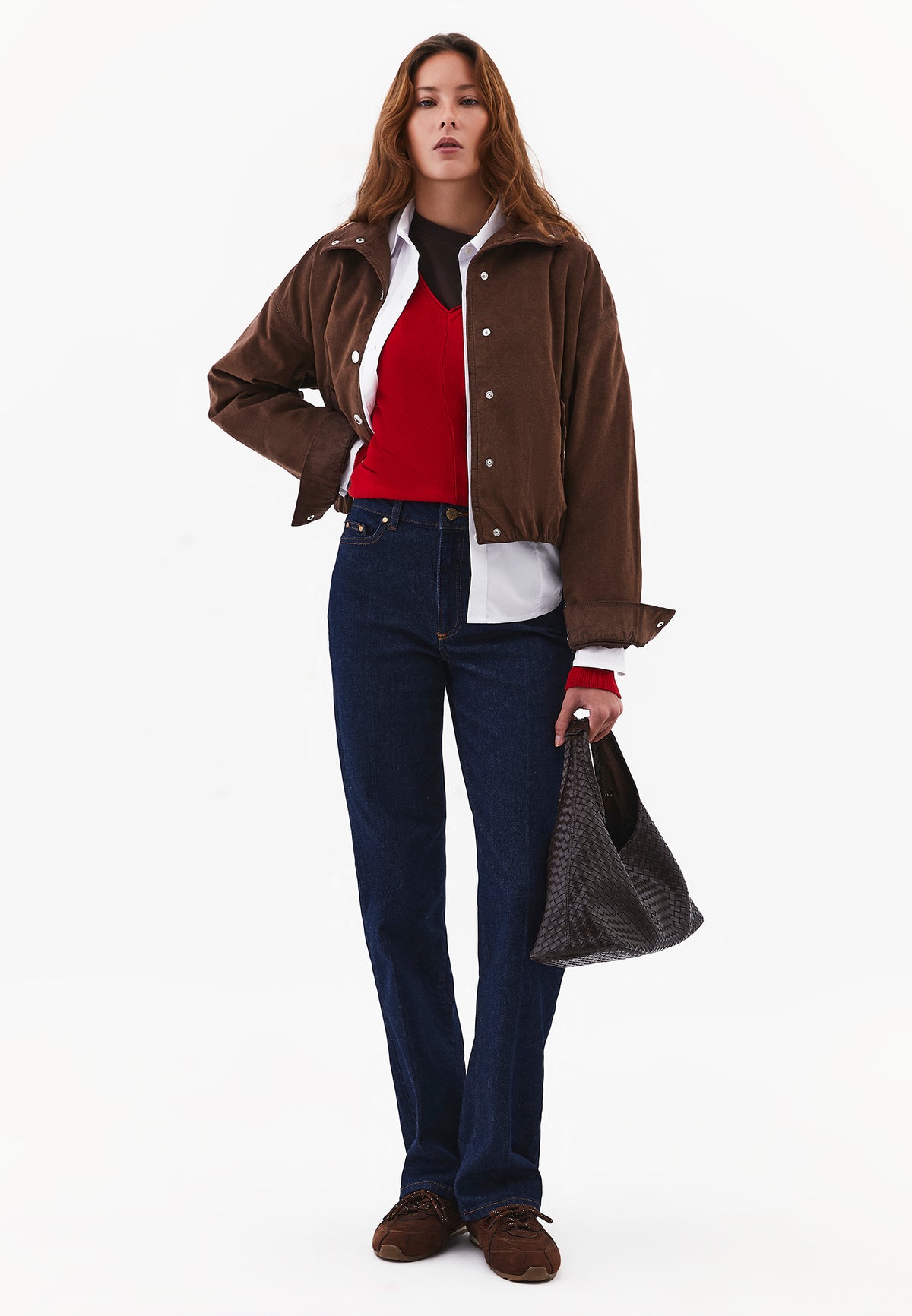 High Neck Ribbed Bomber Jacket - ANTIK CHICORY COFFEE