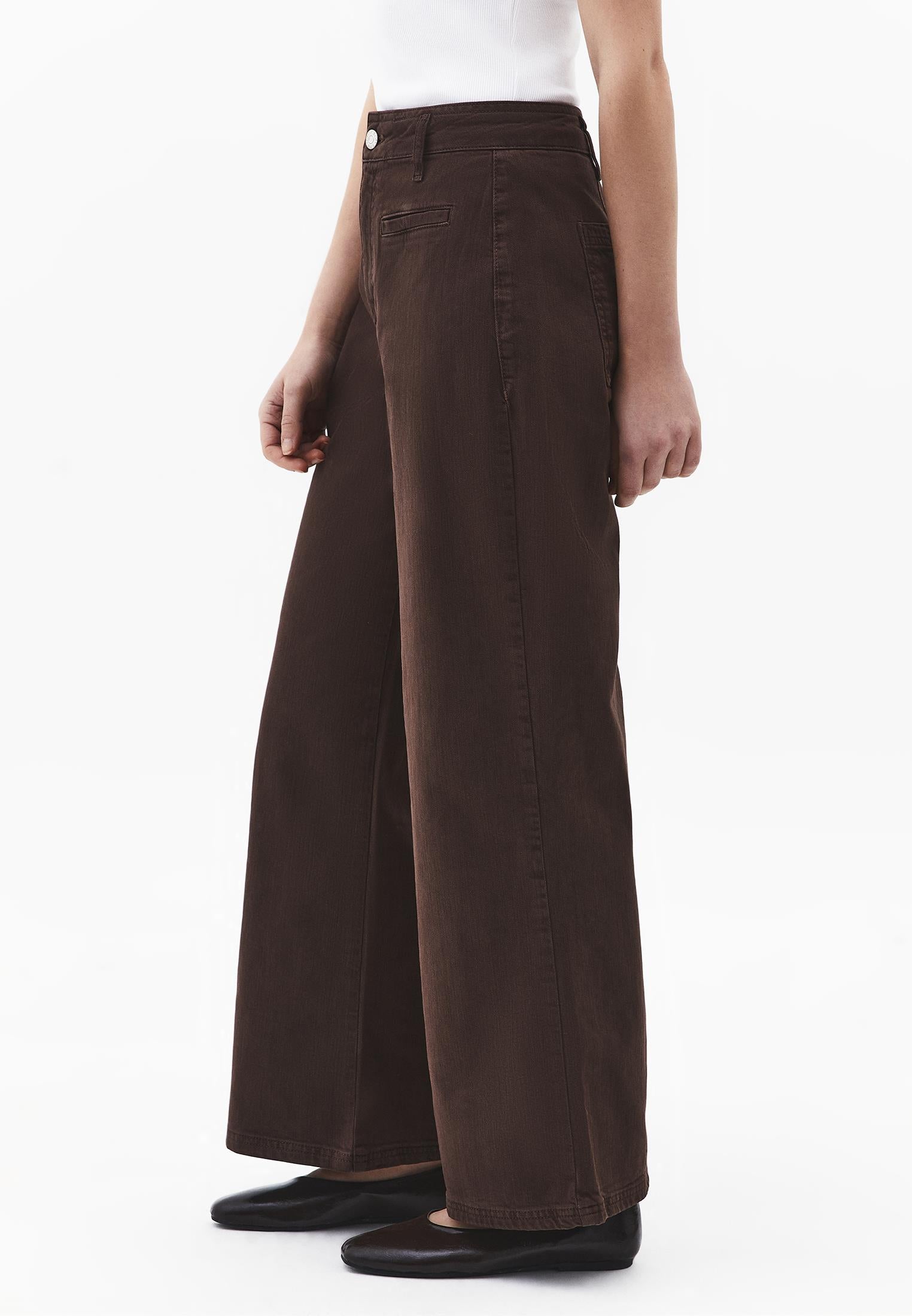 Ultra High Waist Wide Leg Cut Pocket Detailed Cropped Pants - ANTIK CHICORY COFFEE