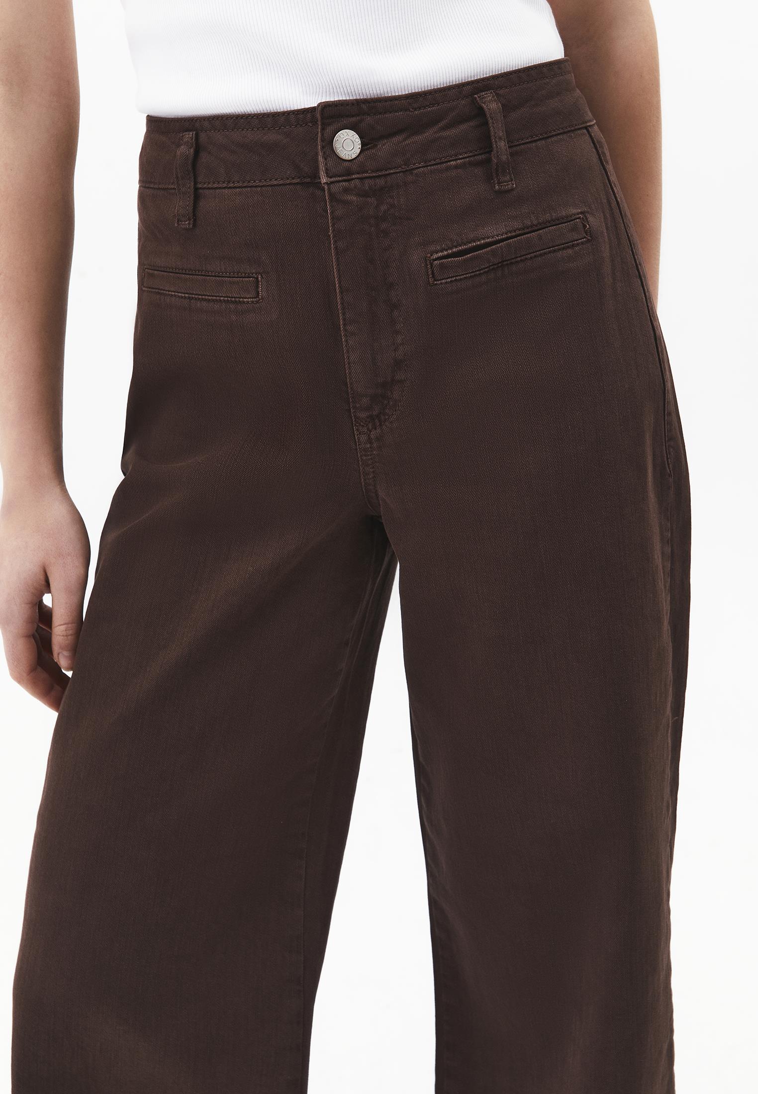 Ultra High Waist Wide Leg Cut Pocket Detailed Cropped Pants - ANTIK CHICORY COFFEE