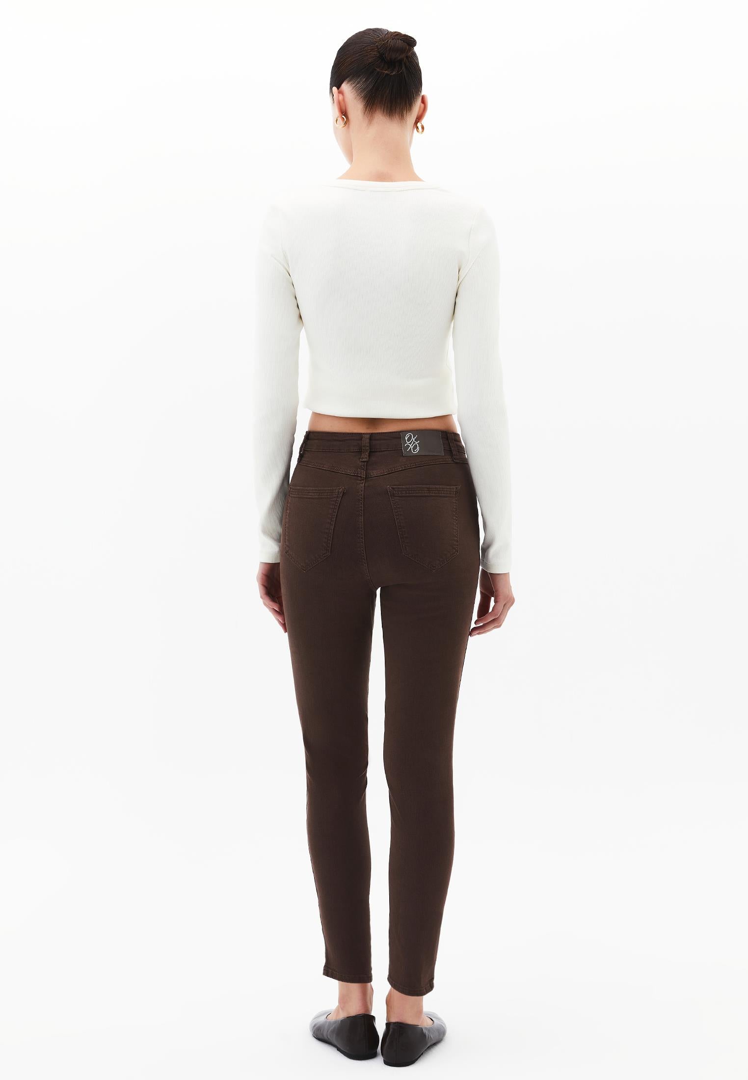 High Waist Cropped Skinny Pants - ANTIK CHICORY COFFEE