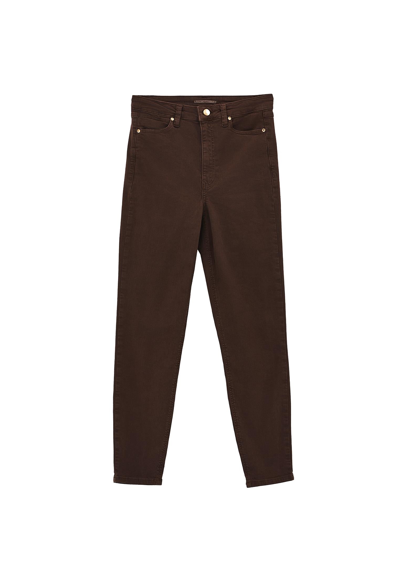 High Waist Cropped Skinny Pants - ANTIK CHICORY COFFEE