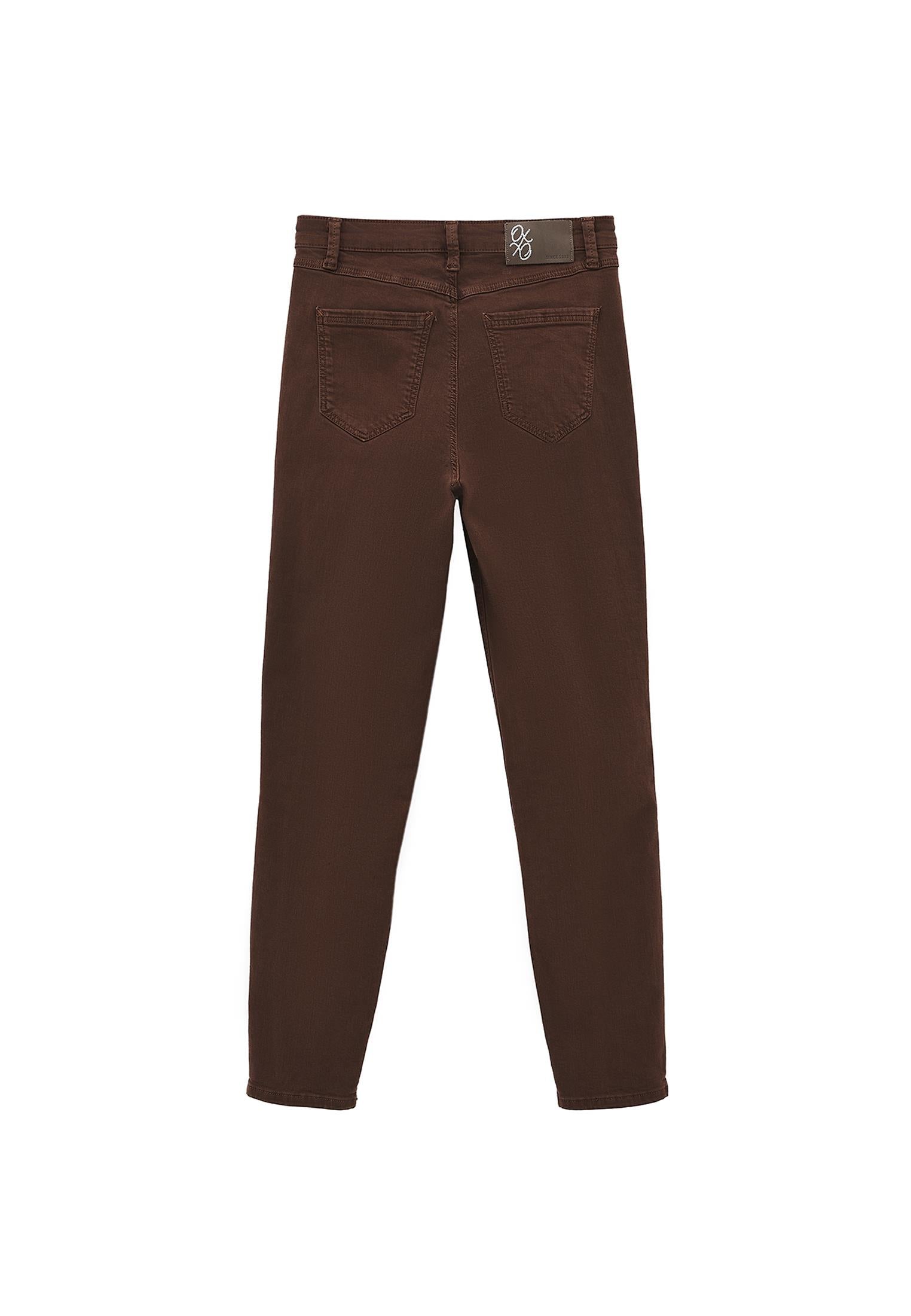 High Waist Cropped Skinny Pants - ANTIK CHICORY COFFEE