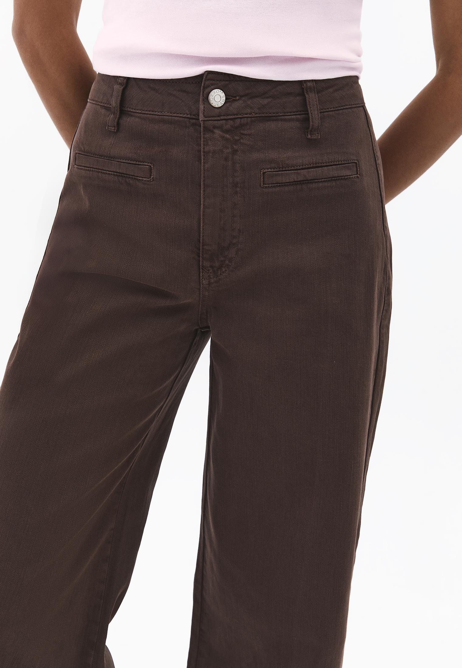 Ultra High Waist Wide Leg Cut Pocket Detailed Cropped Pants - ANTIK CHOCOLATE BROWN