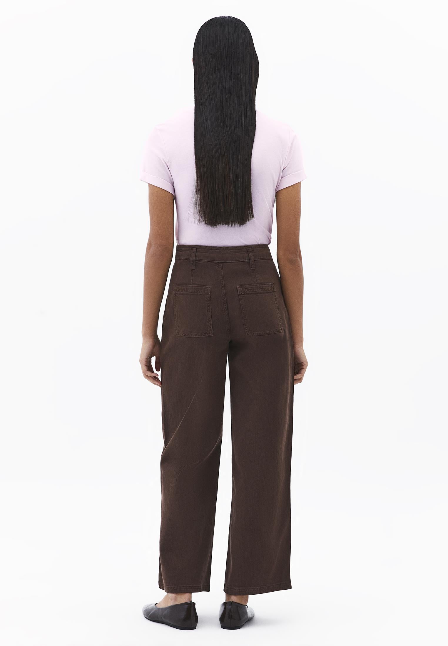 Ultra High Waist Wide Leg Cut Pocket Detailed Cropped Pants - ANTIK CHOCOLATE BROWN