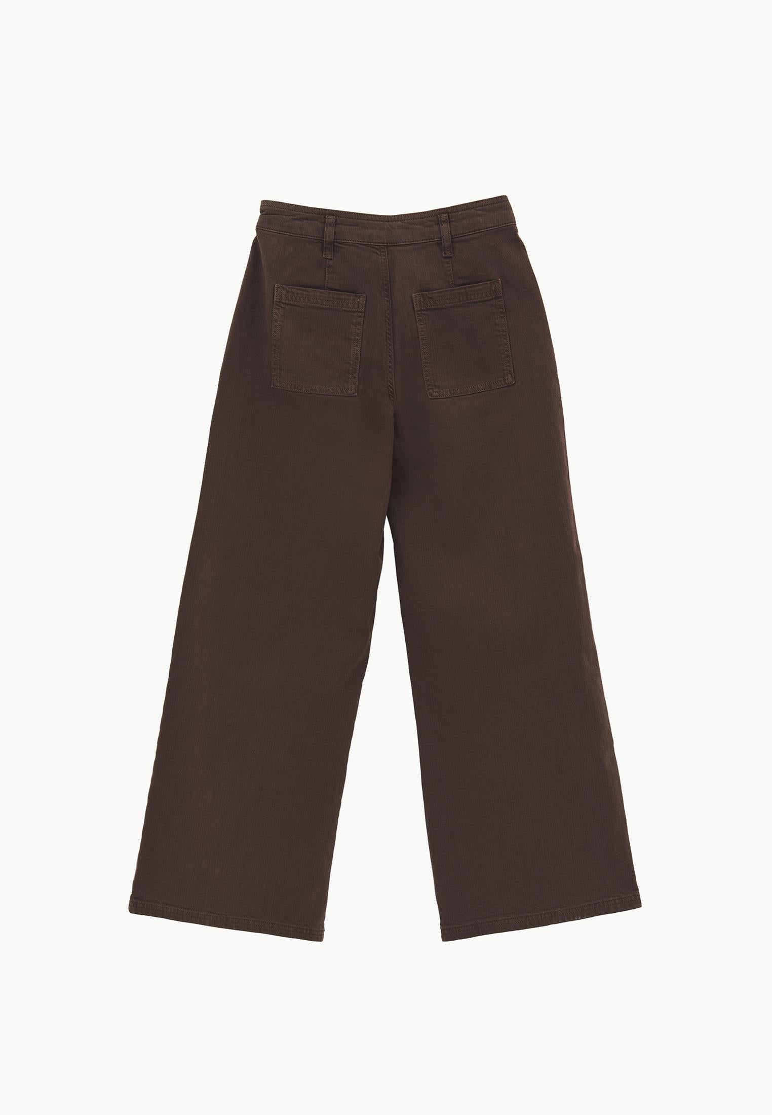 Ultra High Waist Wide Leg Cut Pocket Detailed Cropped Pants - ANTIK CHOCOLATE BROWN