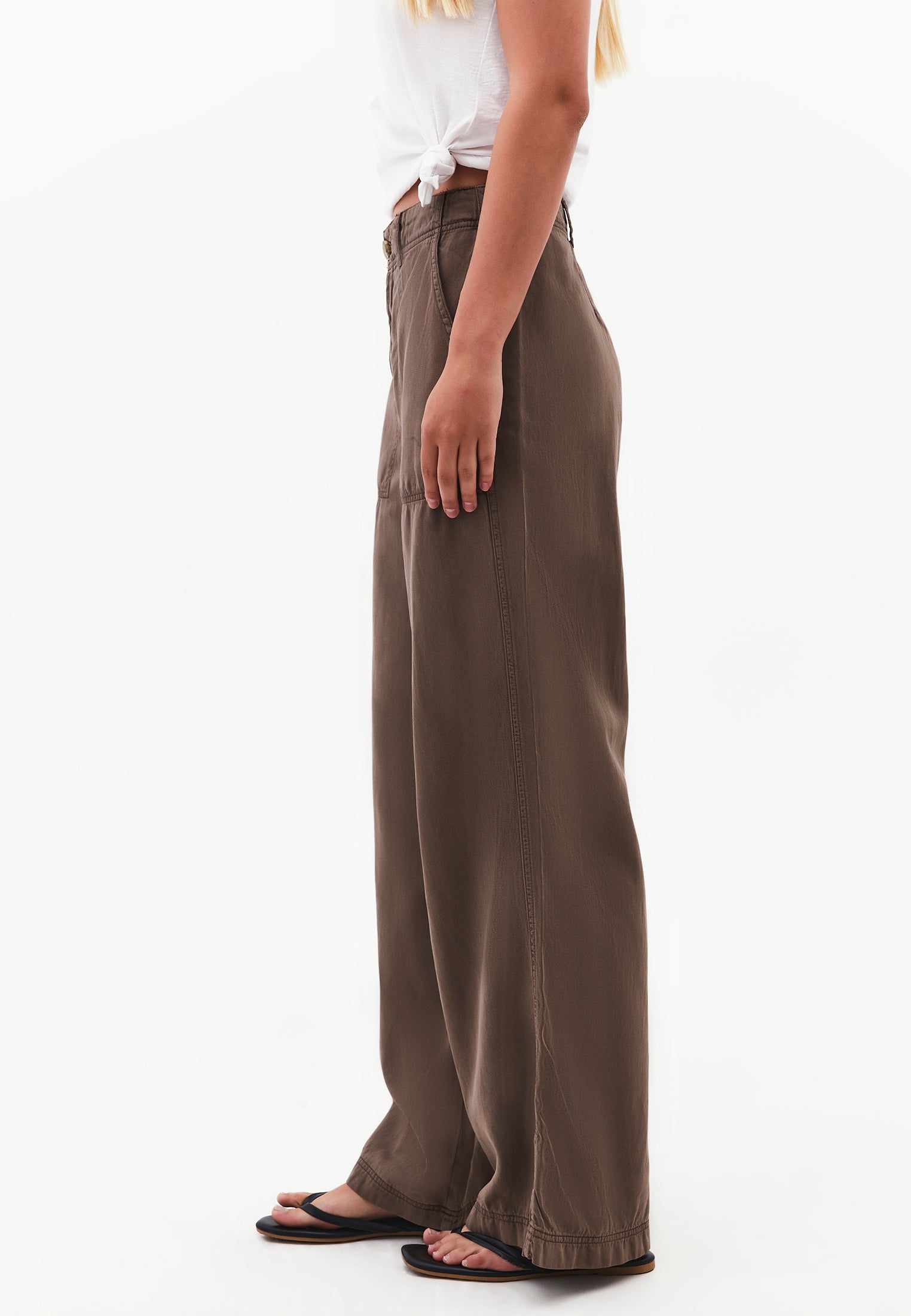 Woven Trousers With Pockets, High Waist And Wide Leg - ANTIK CHOCOLATE CHIP