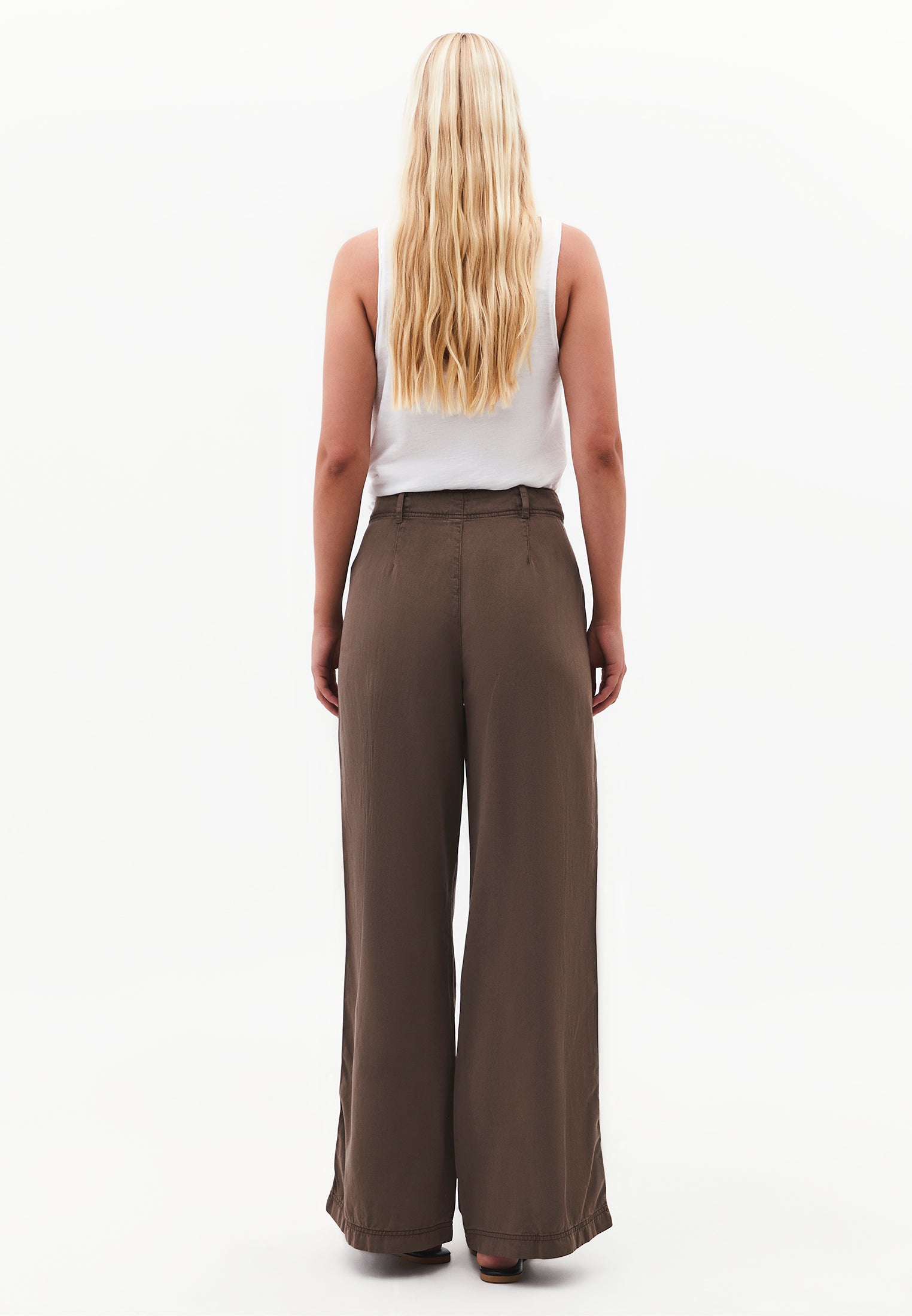 Woven Trousers With Pockets, High Waist And Wide Leg - ANTIK CHOCOLATE CHIP