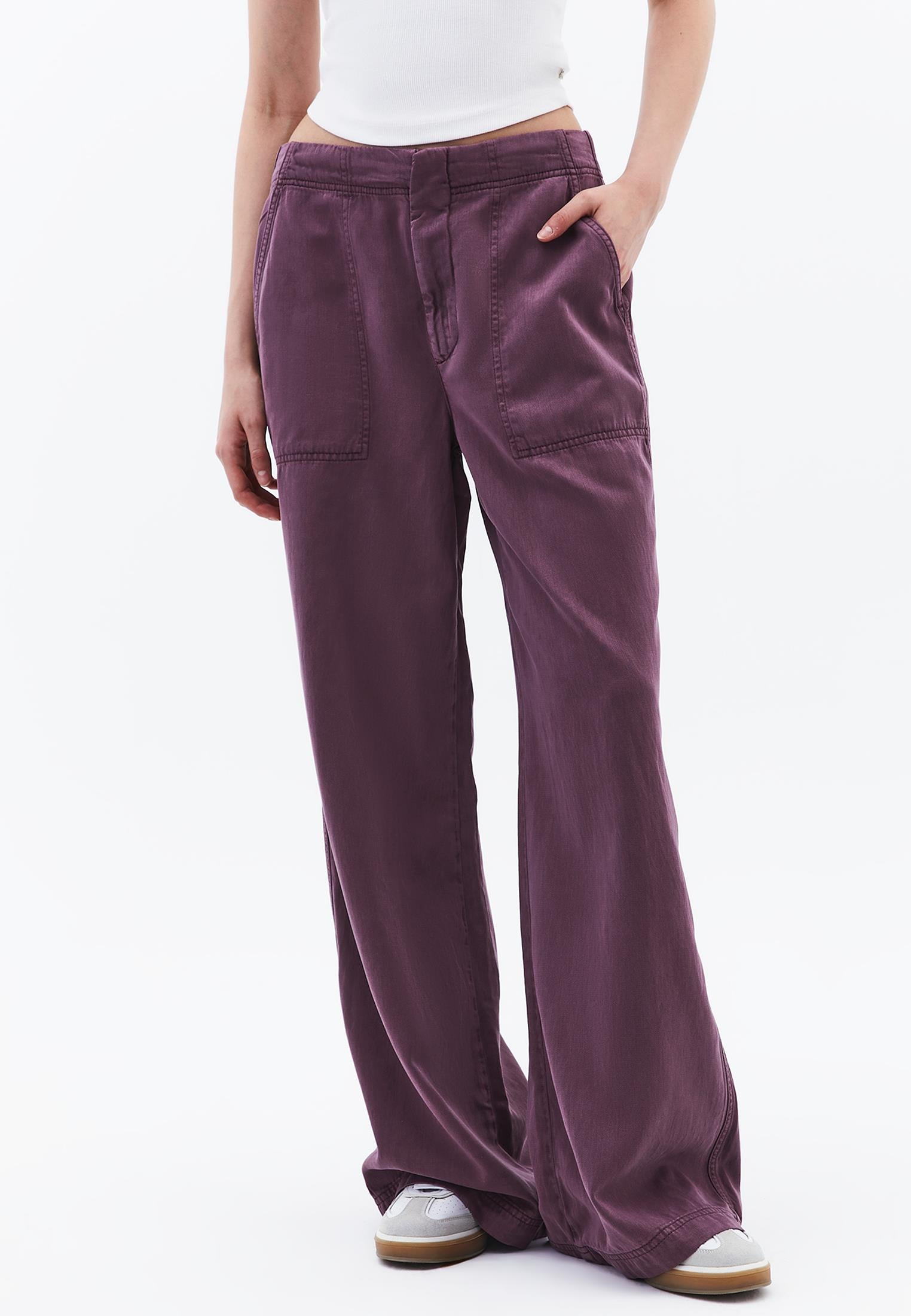 Wide Leg Normal Waist Trousers With Pocket Detail - ANTIK CRUSHED VIOLETS