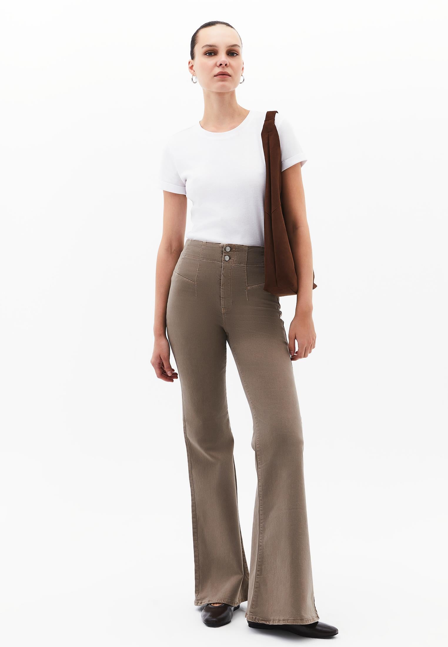 Standard Length Ultra High Waist Flared Pants - ANTIK DESERT TAUPE