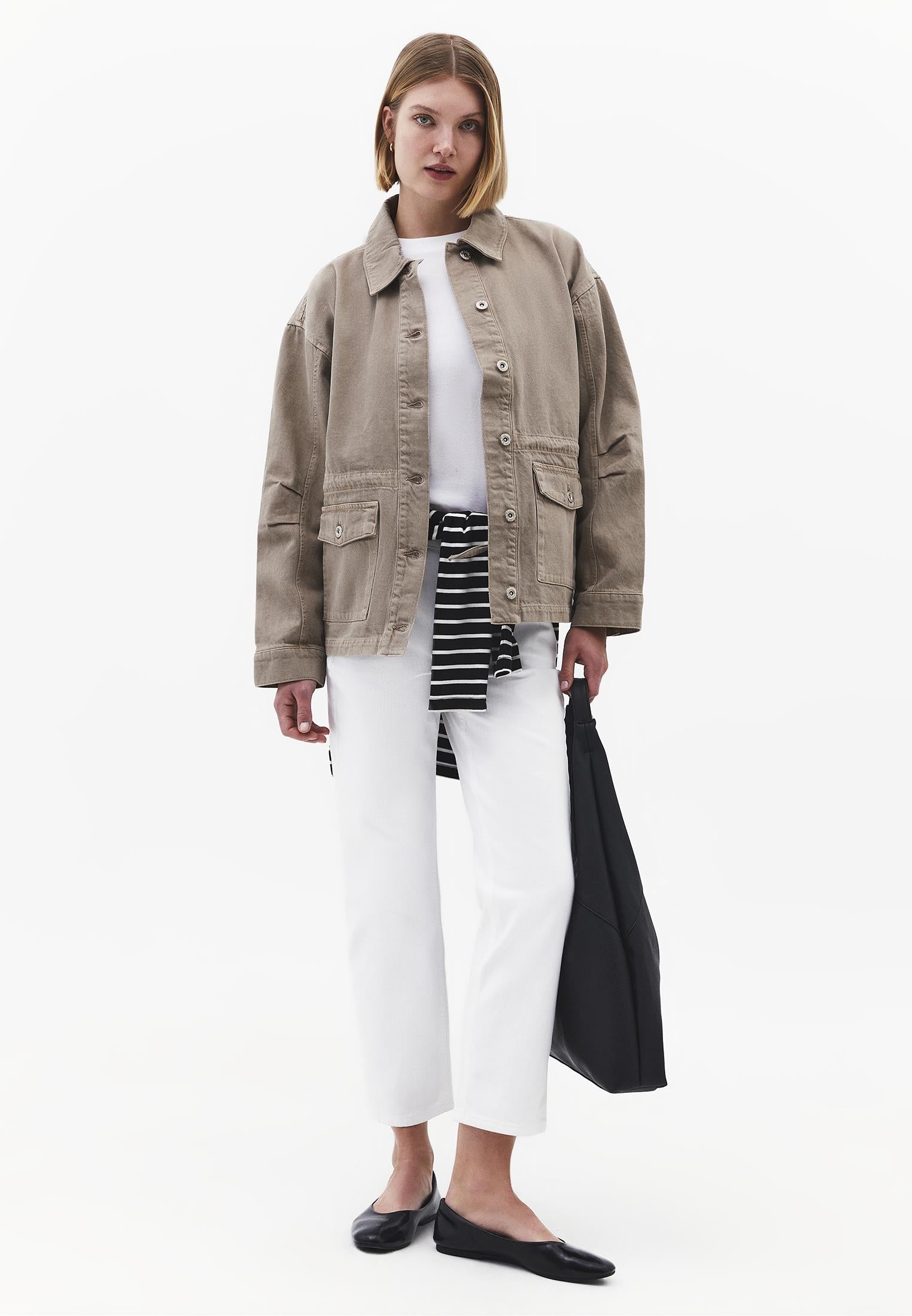 Loose Fit Pocket Detailed Long Sleeve Jacket - ANTIK DESERT TAUPE