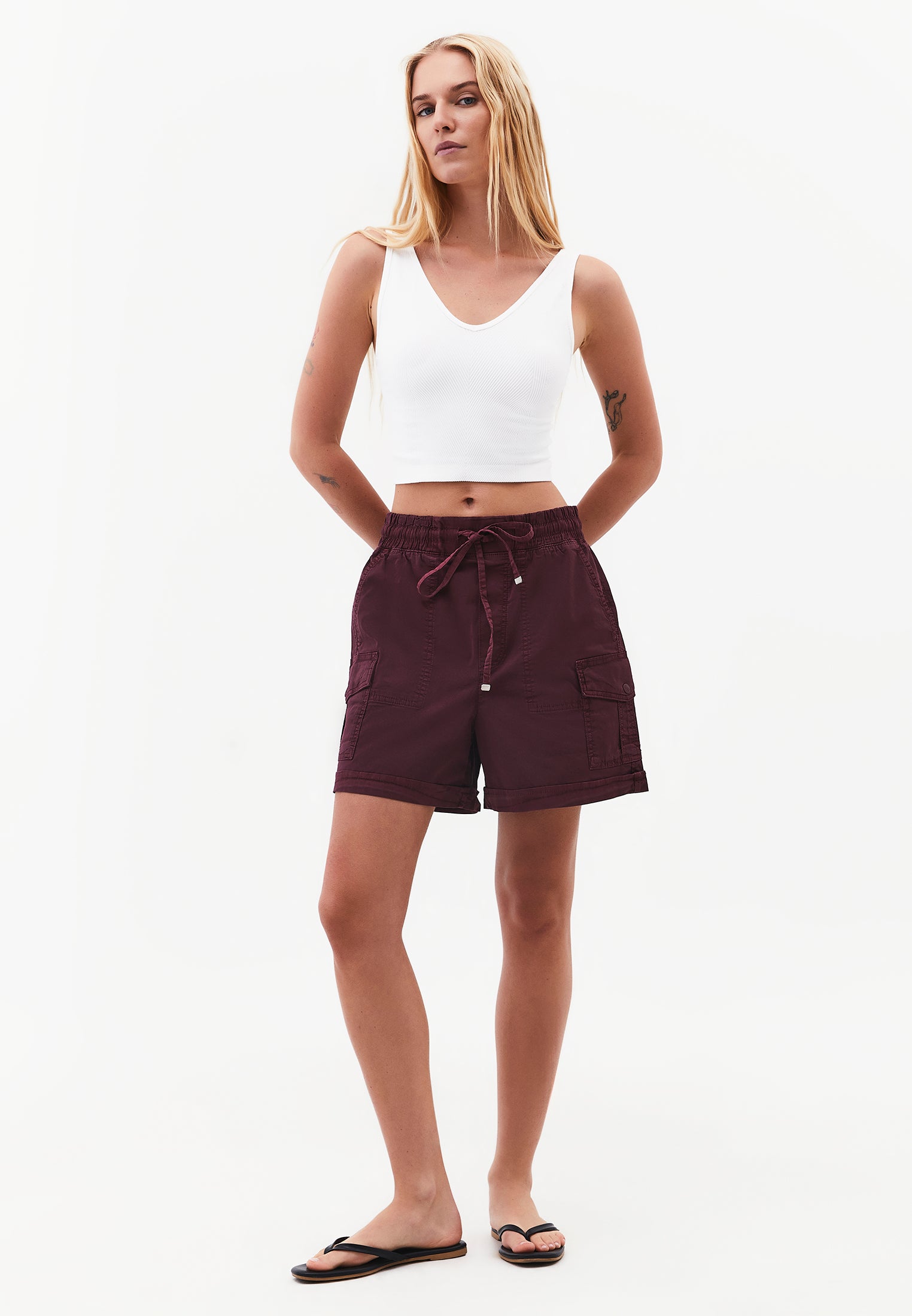Ultra High Waist Shorts With Elastic Waist, Tie Belt And Pockets - ANTIK FIG