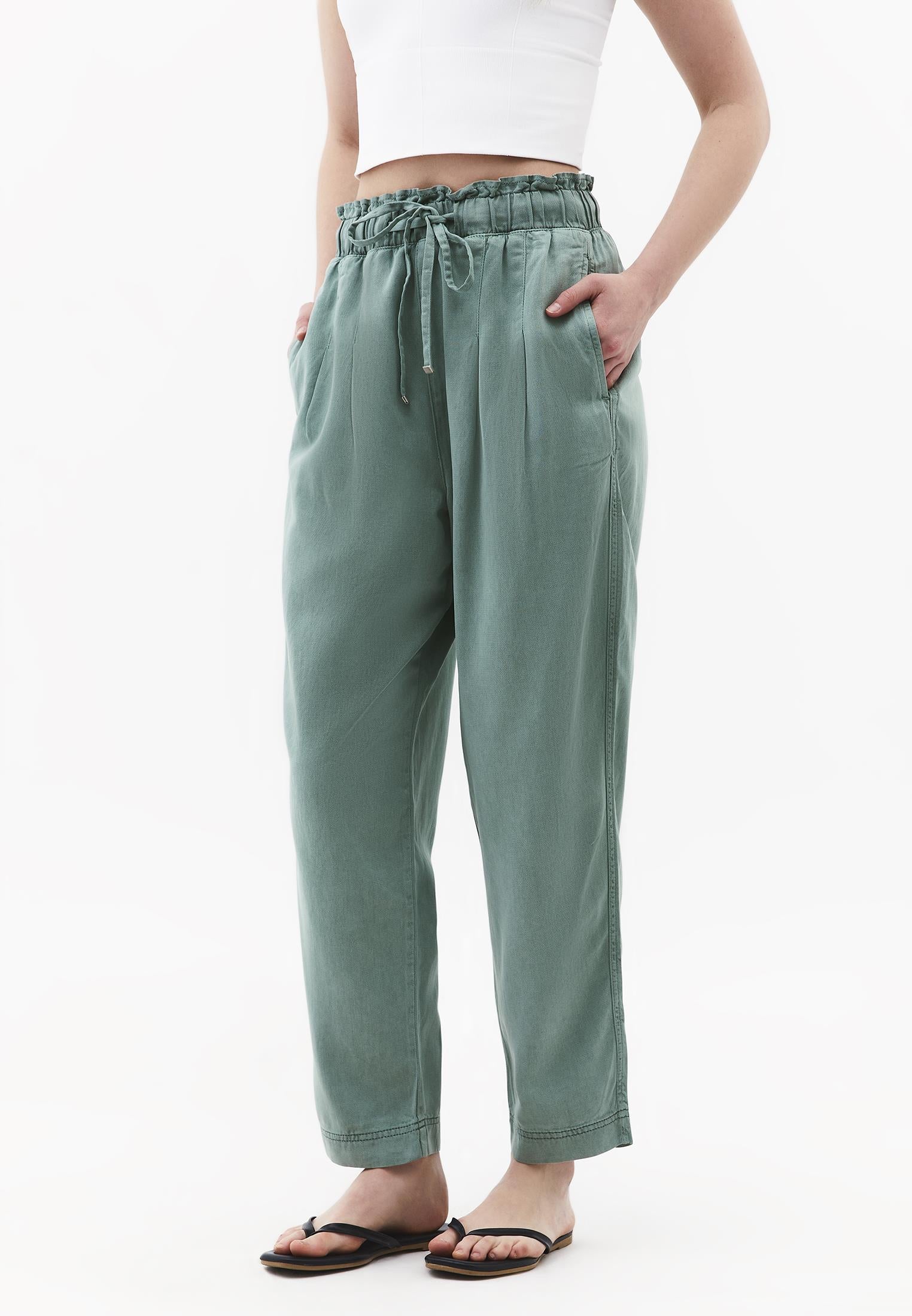 Pleated Tencel Baggy Pants - ANTIK GREEN MILIEU