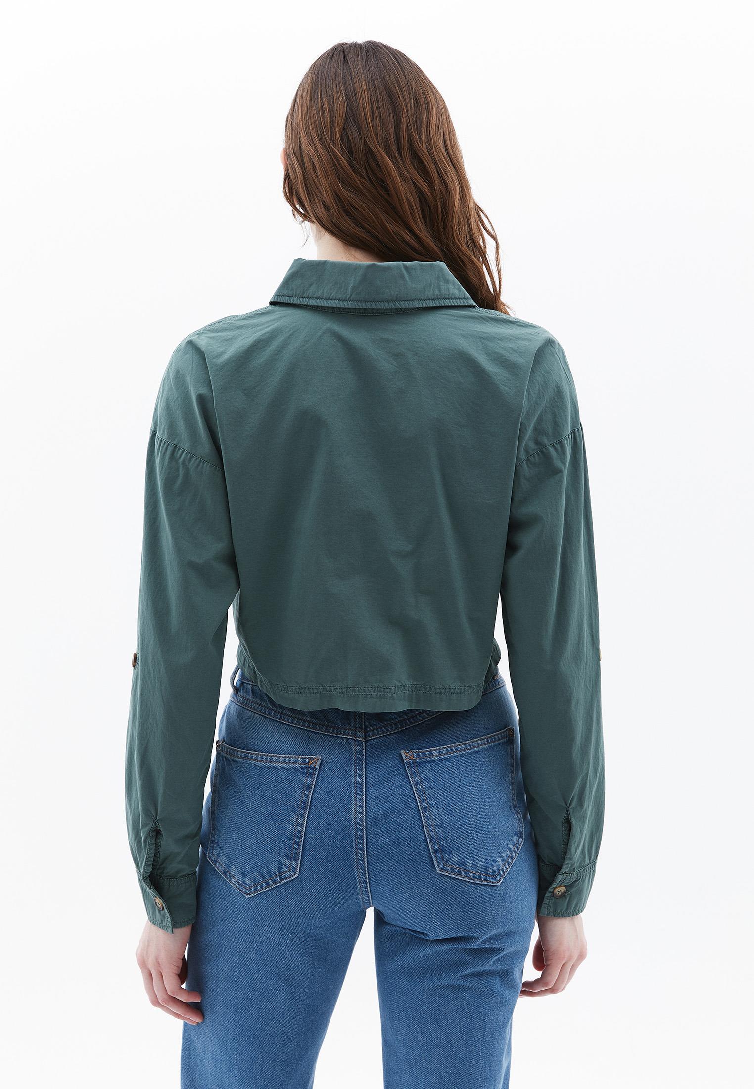 Pocketed Loose Fit Cropped Shirt - ANTIK LAUREL WREATH