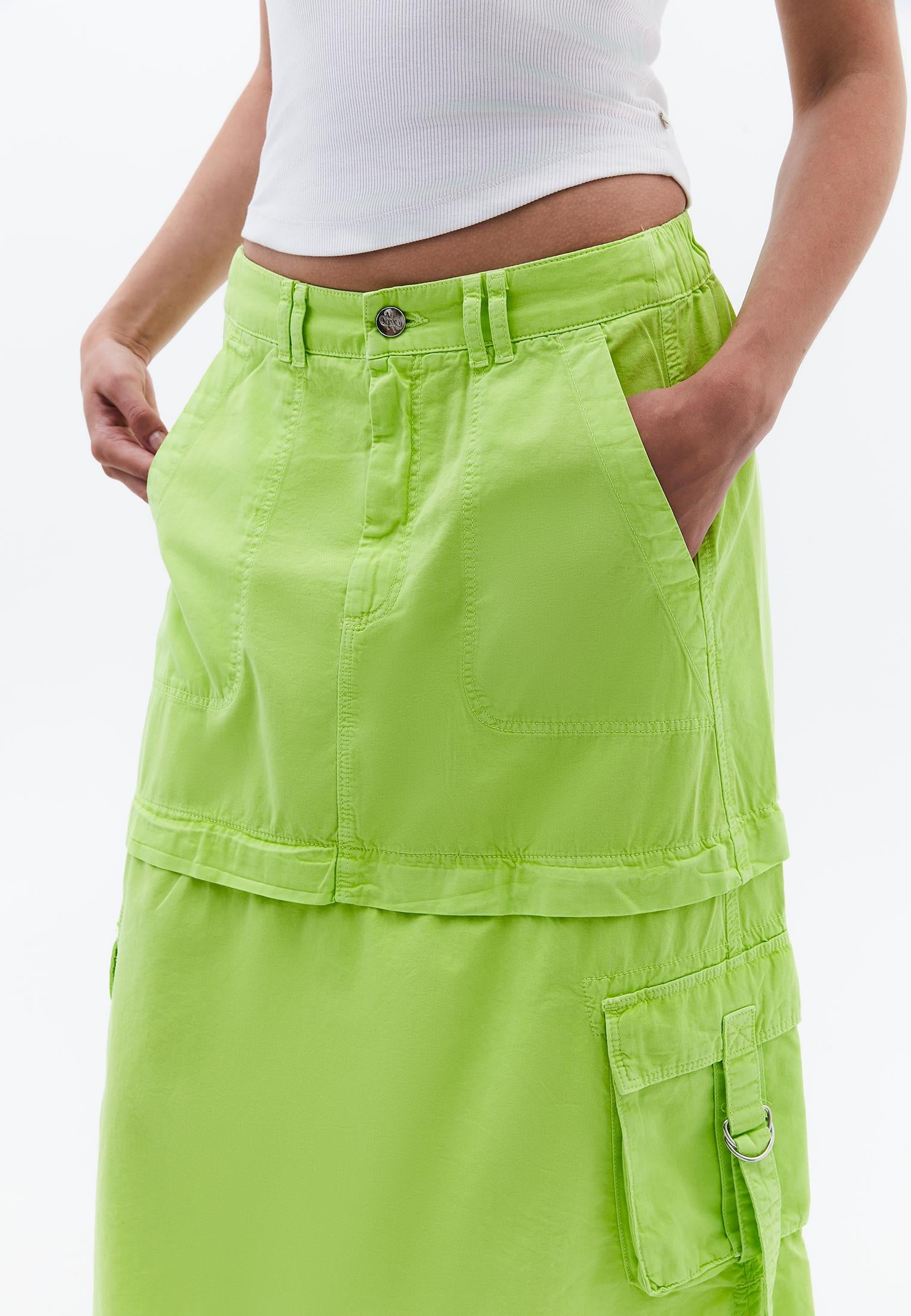 Long A-Line Cargo Skirt With Buckle Detail - ANTIK LETTUCE GREEN