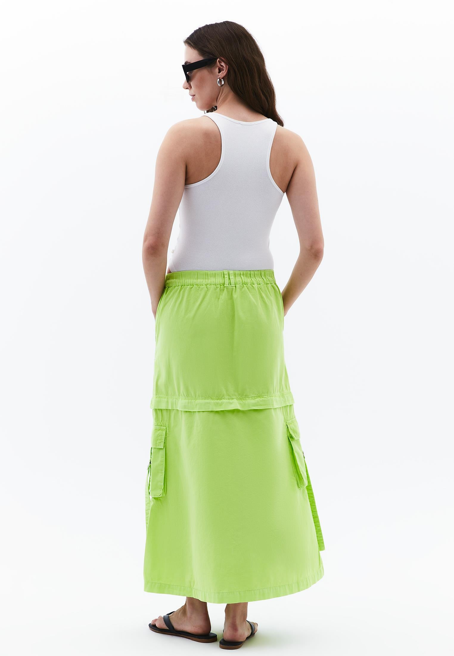 Long A-Line Cargo Skirt With Buckle Detail - ANTIK LETTUCE GREEN