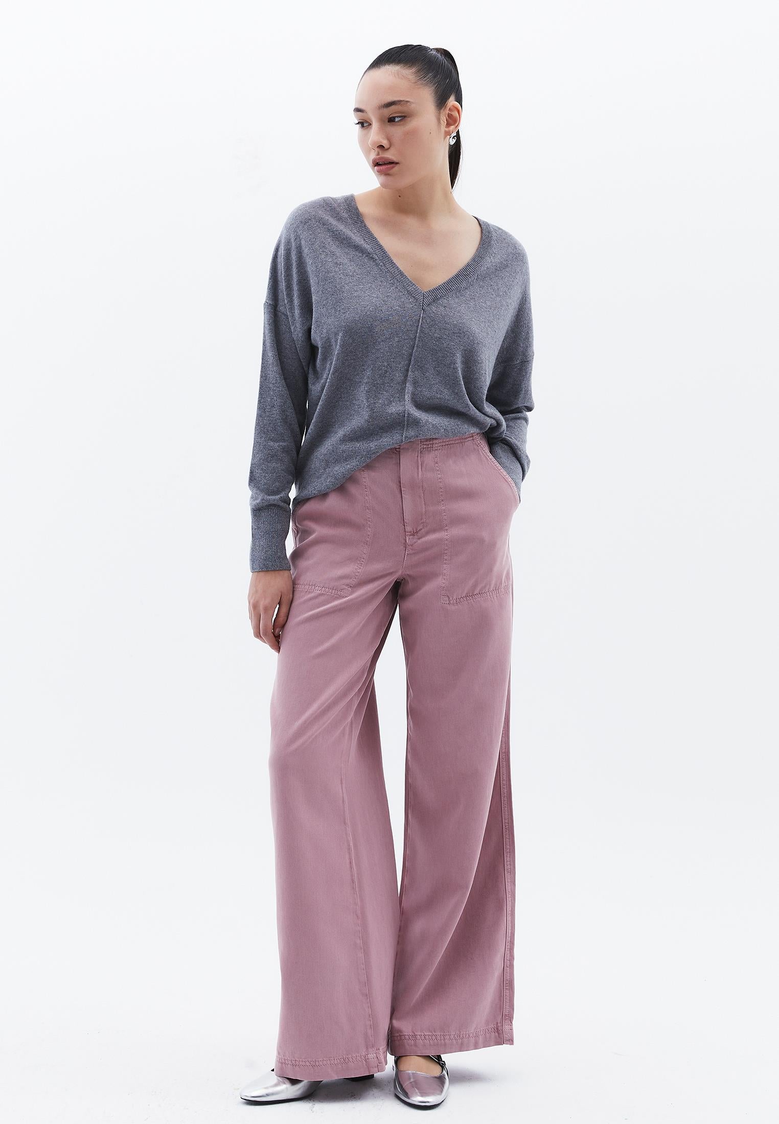Wide Leg Normal Waist Trousers With Pocket Detail - ANTIK LILAS
