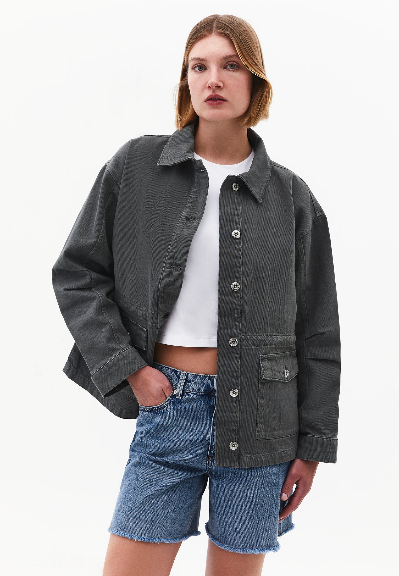 Loose Fit Pocket Detailed Long Sleeve Jacket - ANTIK MULLED BASIL