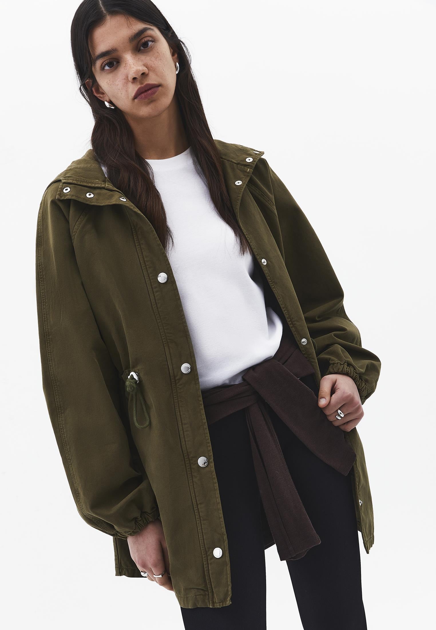 Hooded Raglan Sleeve Midi Coat - ANTIK OLIVE DRAB