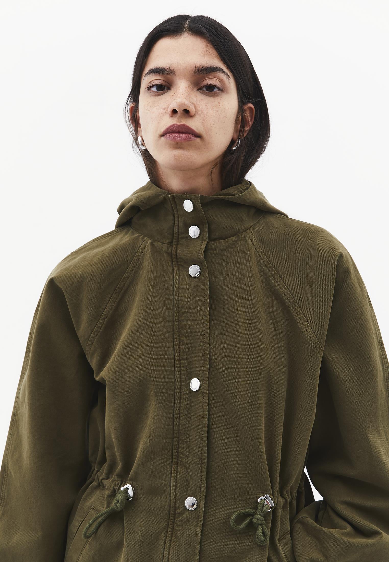 Hooded Raglan Sleeve Midi Coat - ANTIK OLIVE DRAB