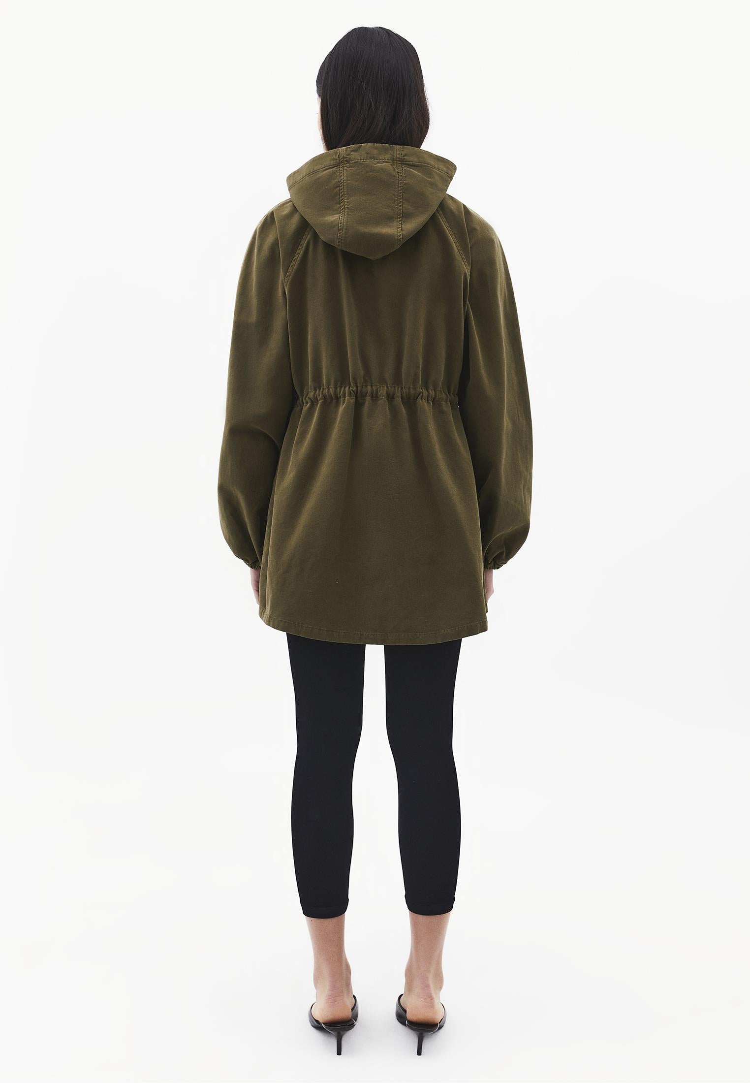 Hooded Raglan Sleeve Midi Coat - ANTIK OLIVE DRAB