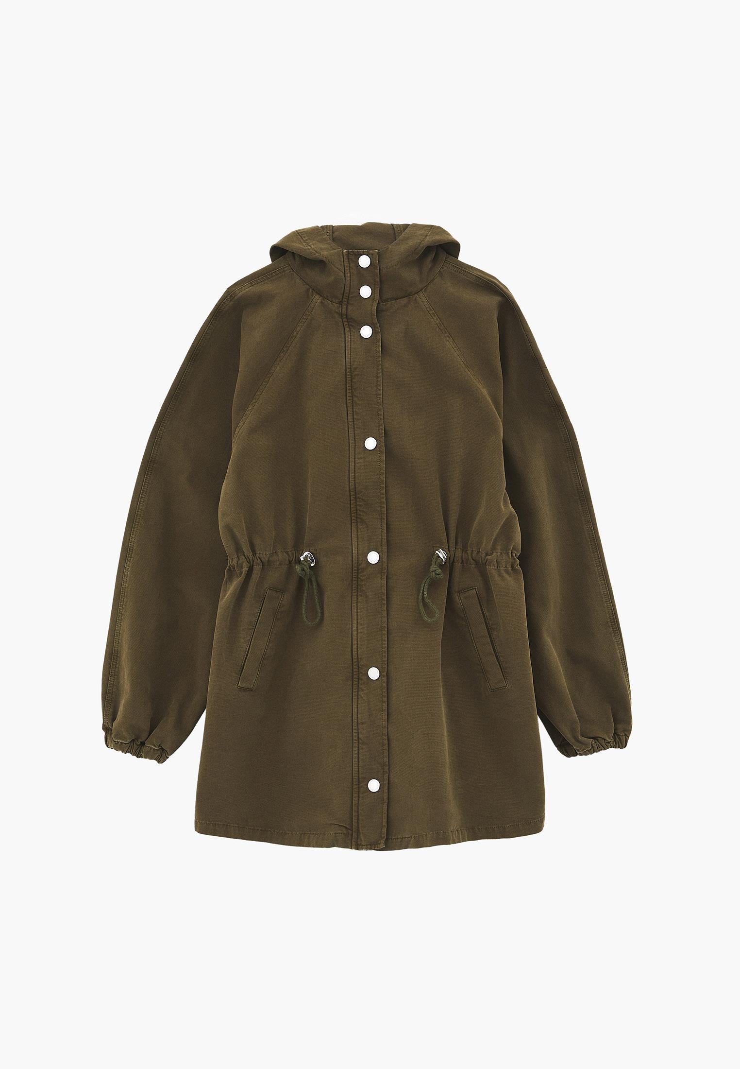 Hooded Raglan Sleeve Midi Coat - ANTIK OLIVE DRAB