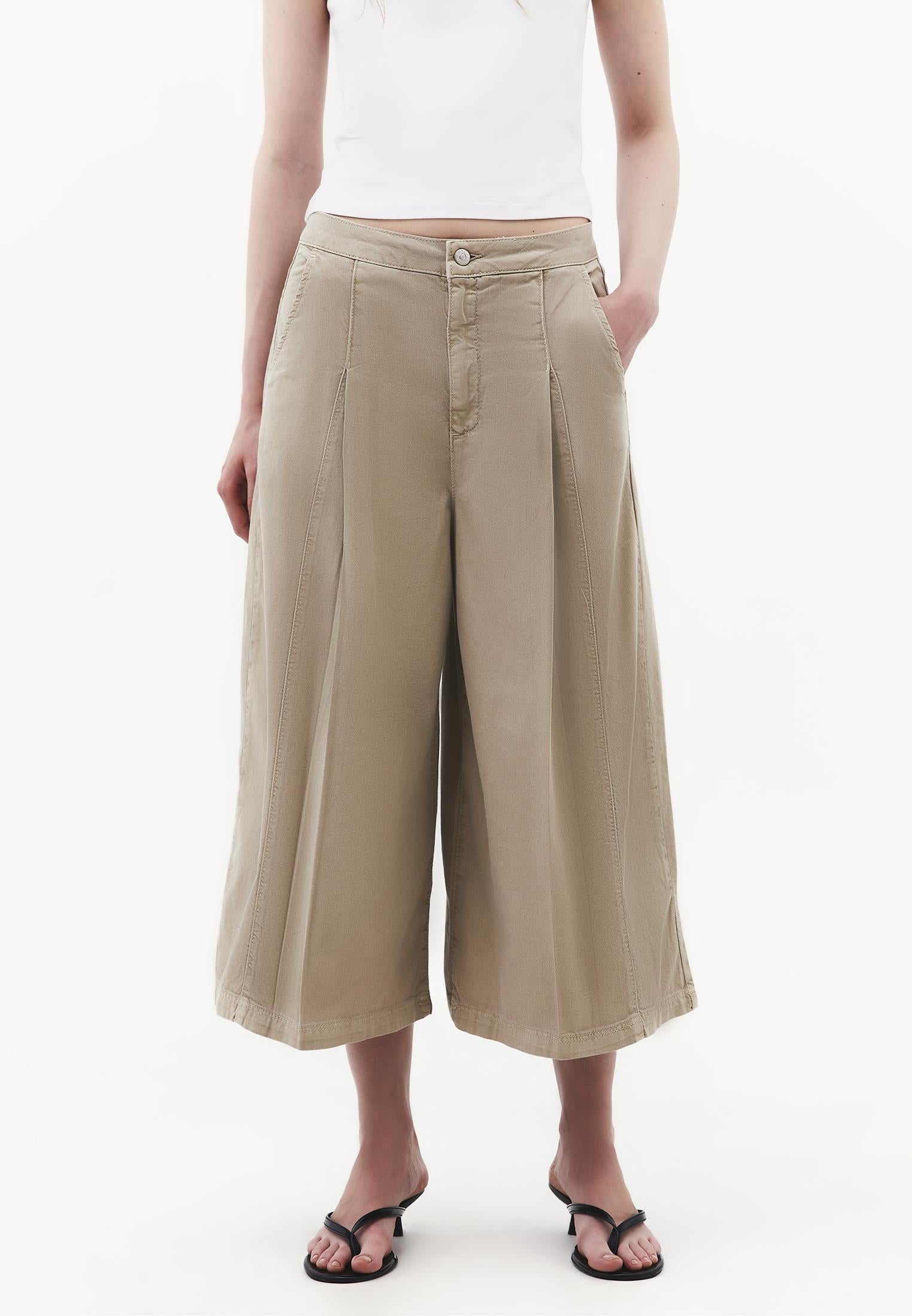Culotte High Waist Cropped Slit Pants - ANTIK PLAZA TAUPE