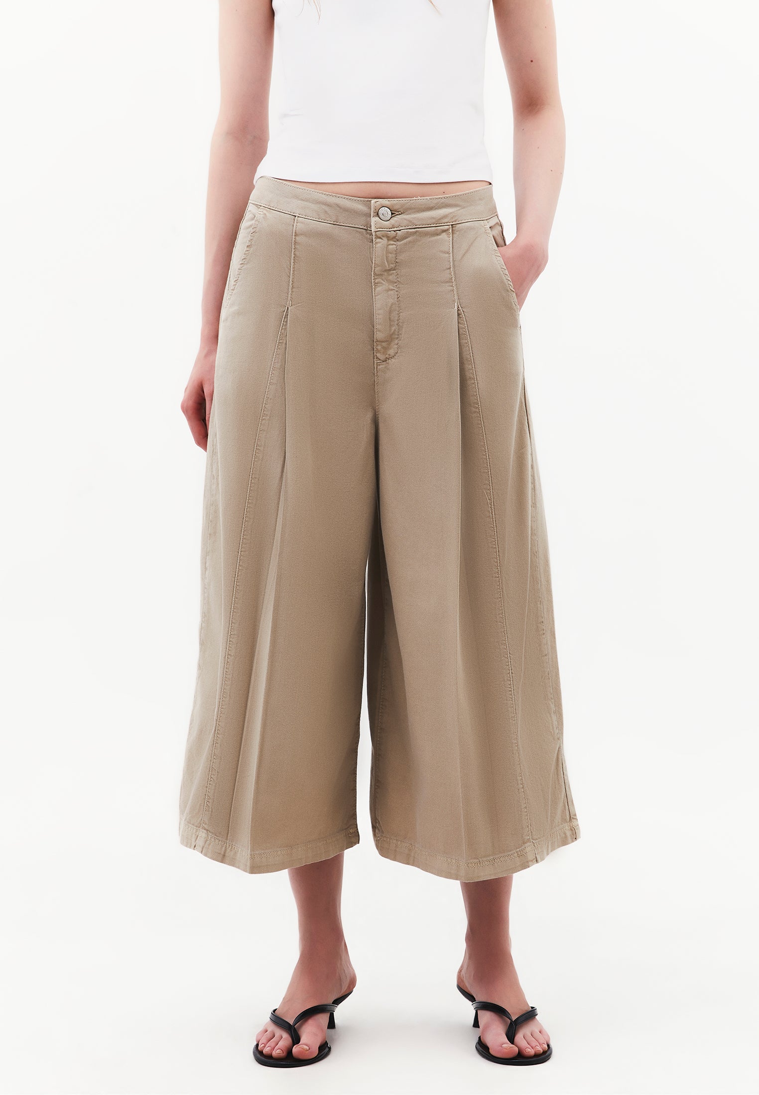 Culotte High Waist Cropped Slit Pants - ANTIK PLAZA TAUPE