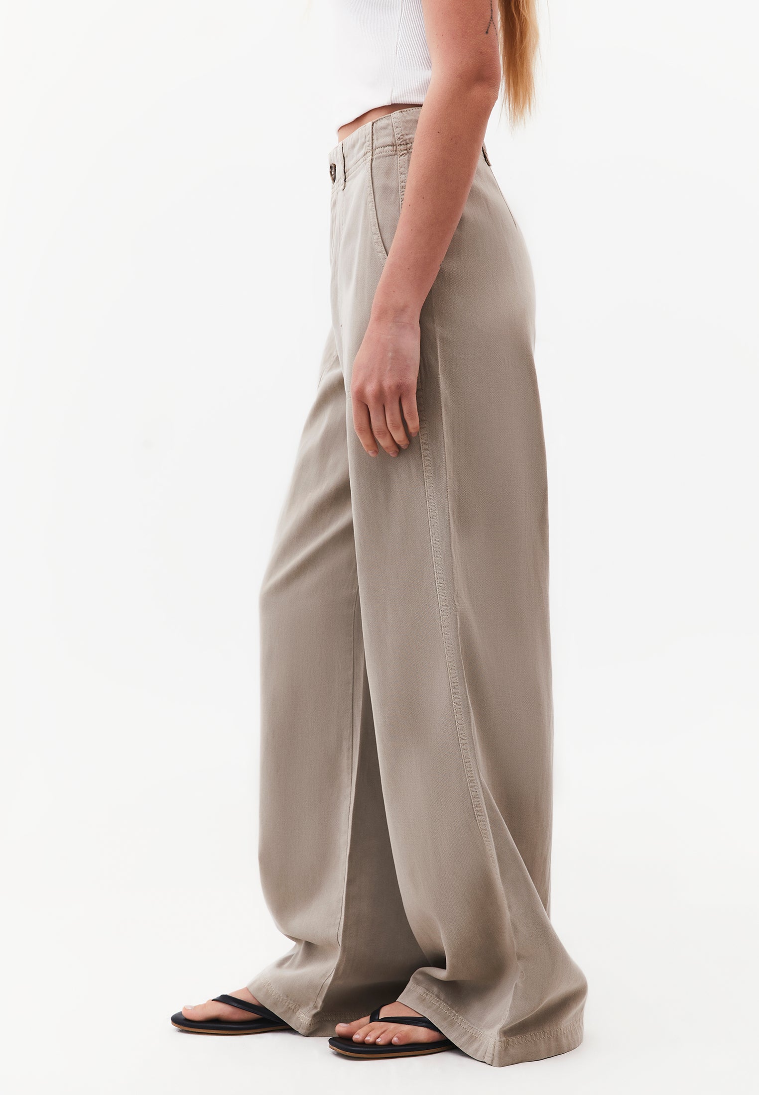 Woven Trousers With Pockets, High Waist And Wide Leg - ANTIK PLAZA TAUPE