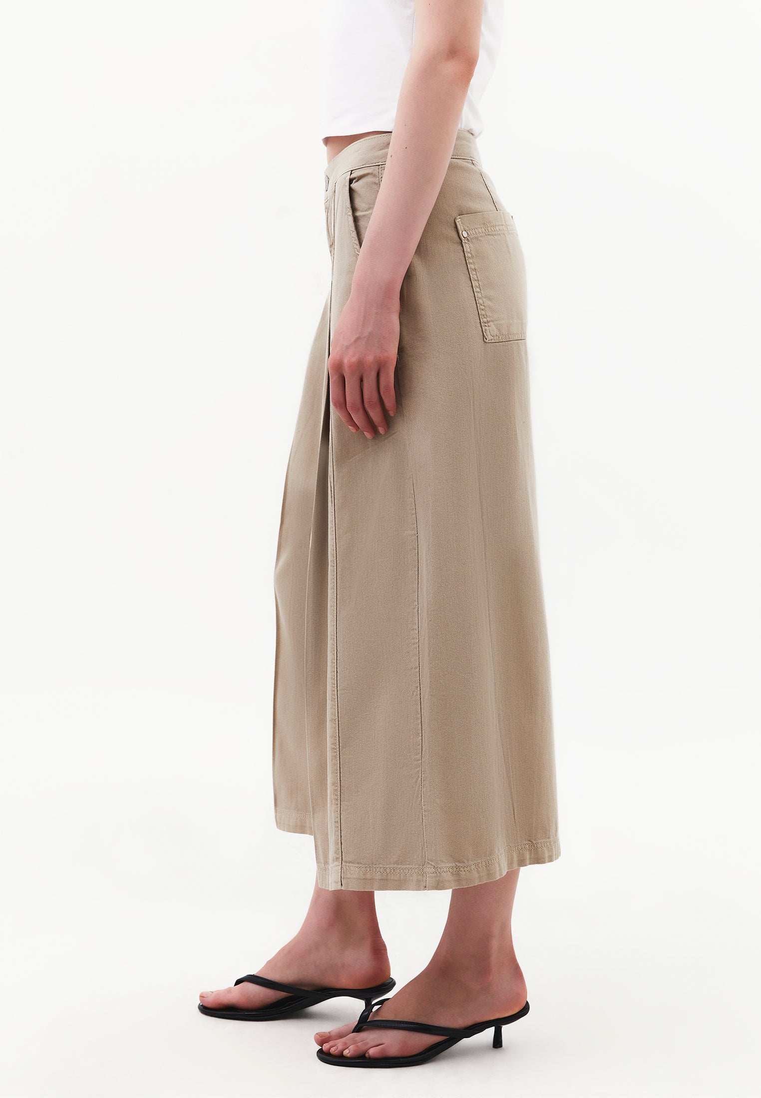 Culotte High Waist Cropped Slit Pants - ANTIK PLAZA TAUPE